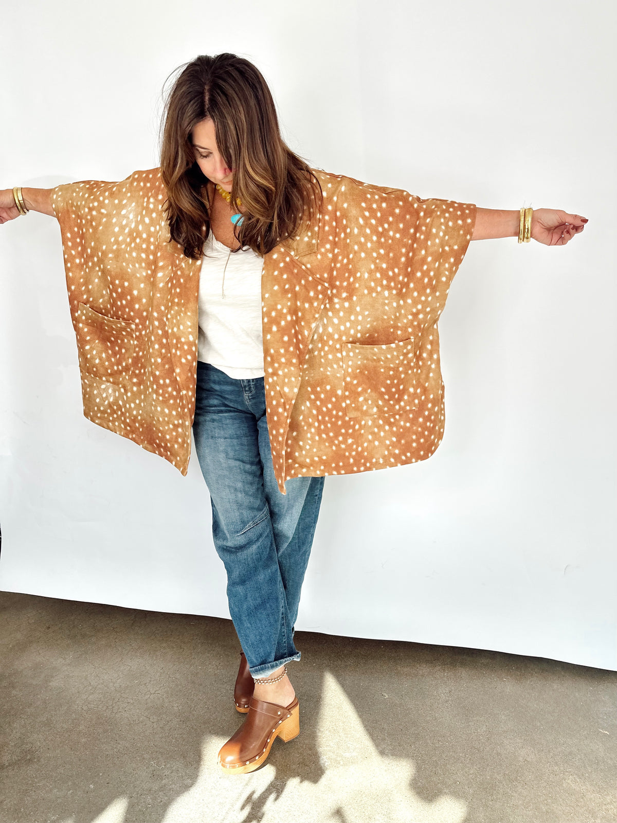 Fay Fawn Print Oversized Cardigan Coat