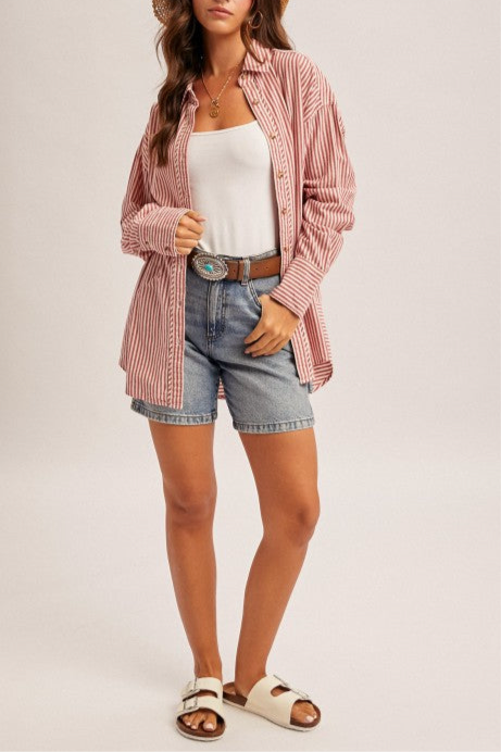 Kate Oversized Stripe Shirt Red