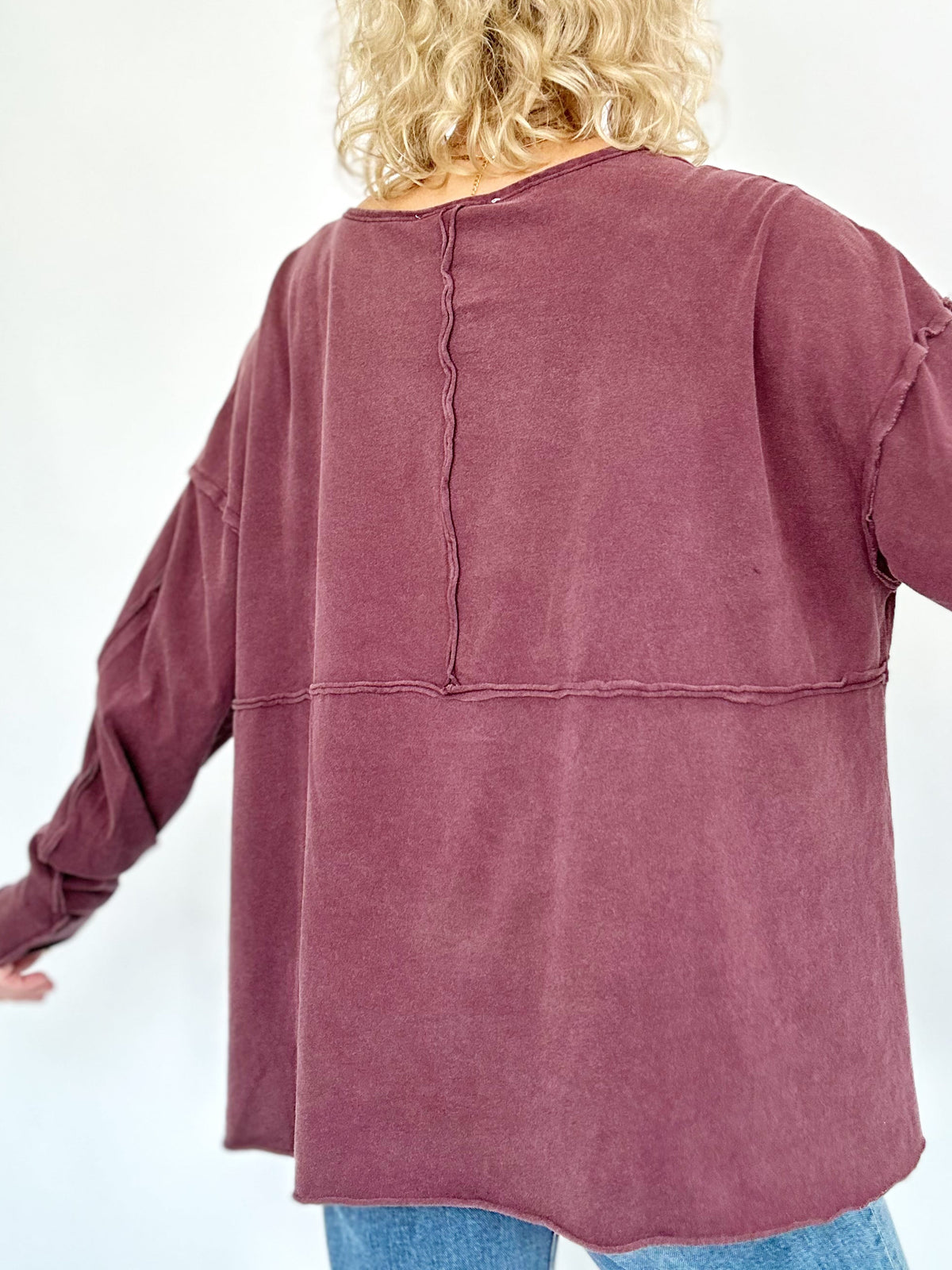 Nadia Oversized Henley Top Dark Cherry