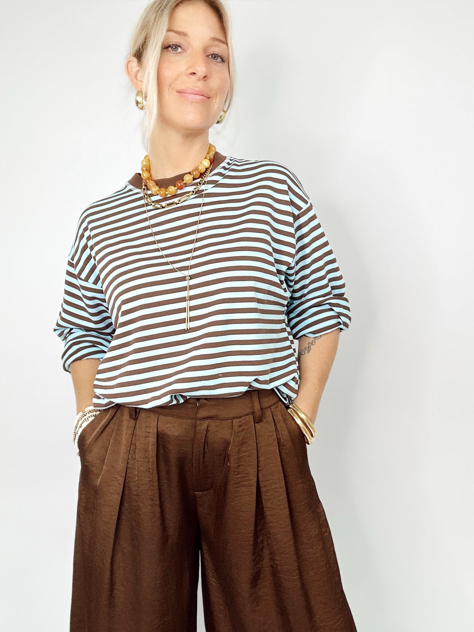 Brielle Striped Contrast Top Blue Multi