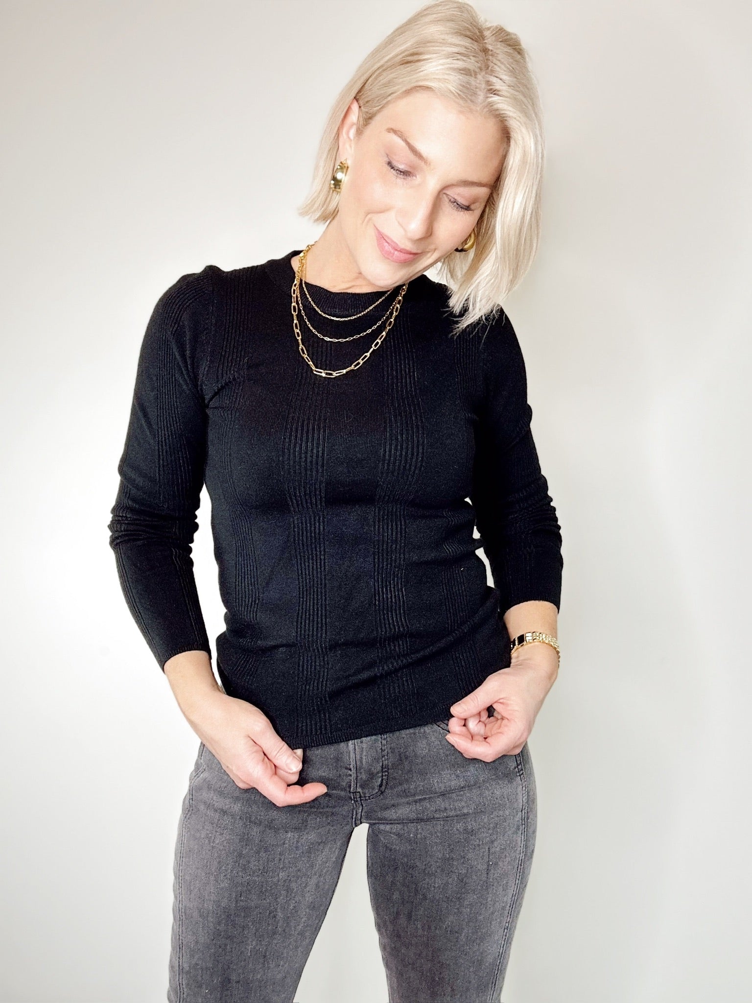 Valerie Patterned Knit Sweater Black