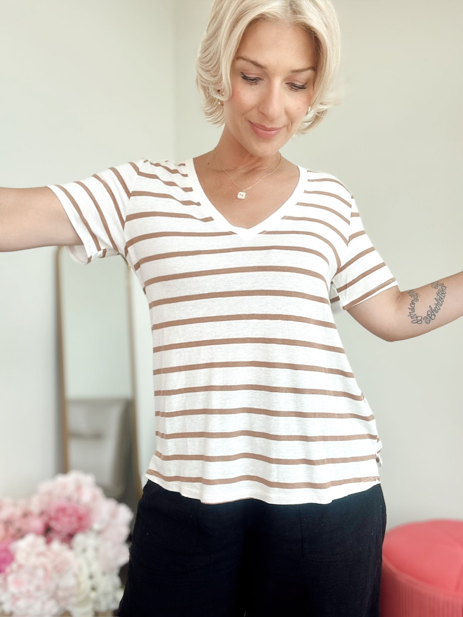 Demi Stripe Tee Toffee