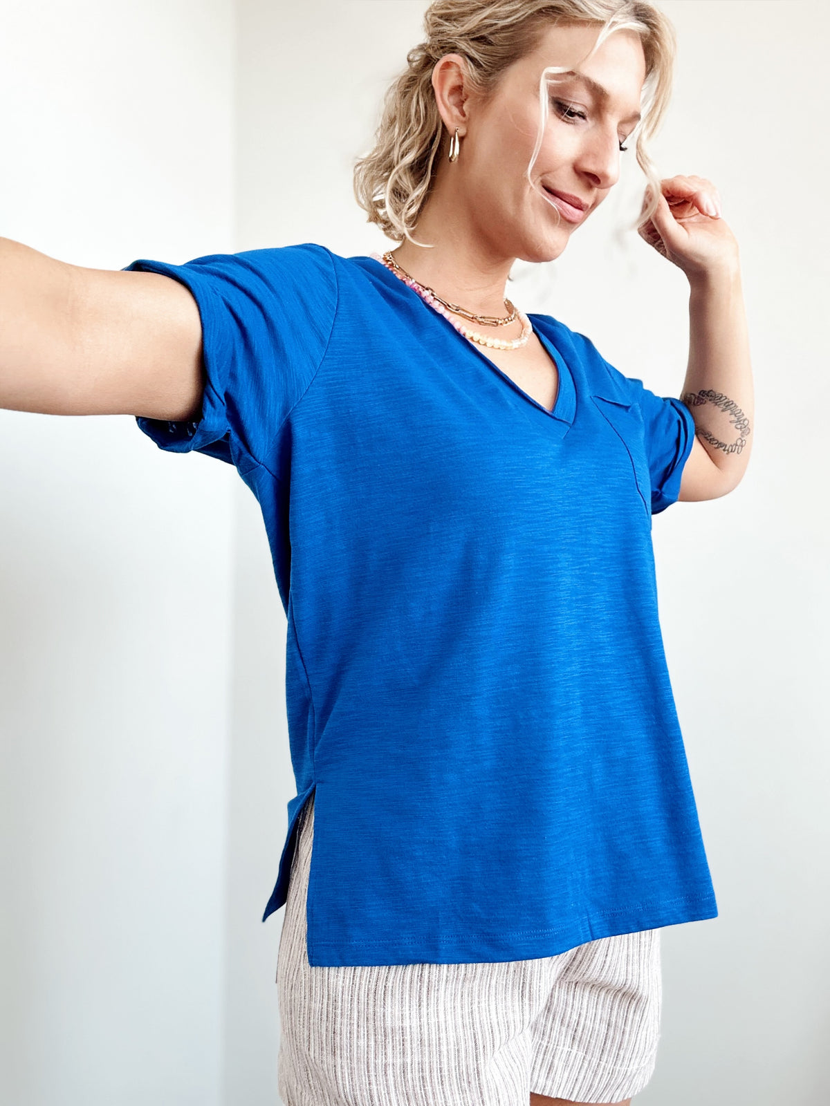 Sydney V-neck Short Sleeve Top Cobalt
