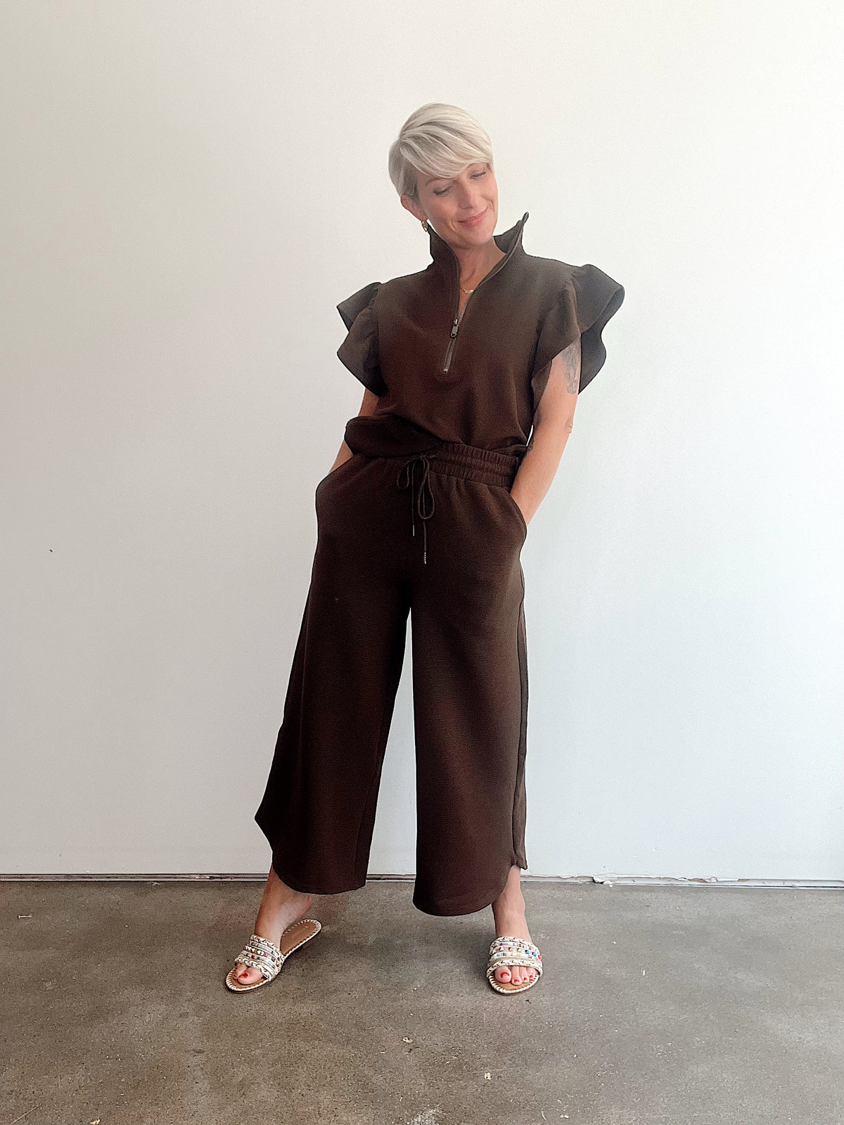 Sasha 2 PC Pant Set, Brown