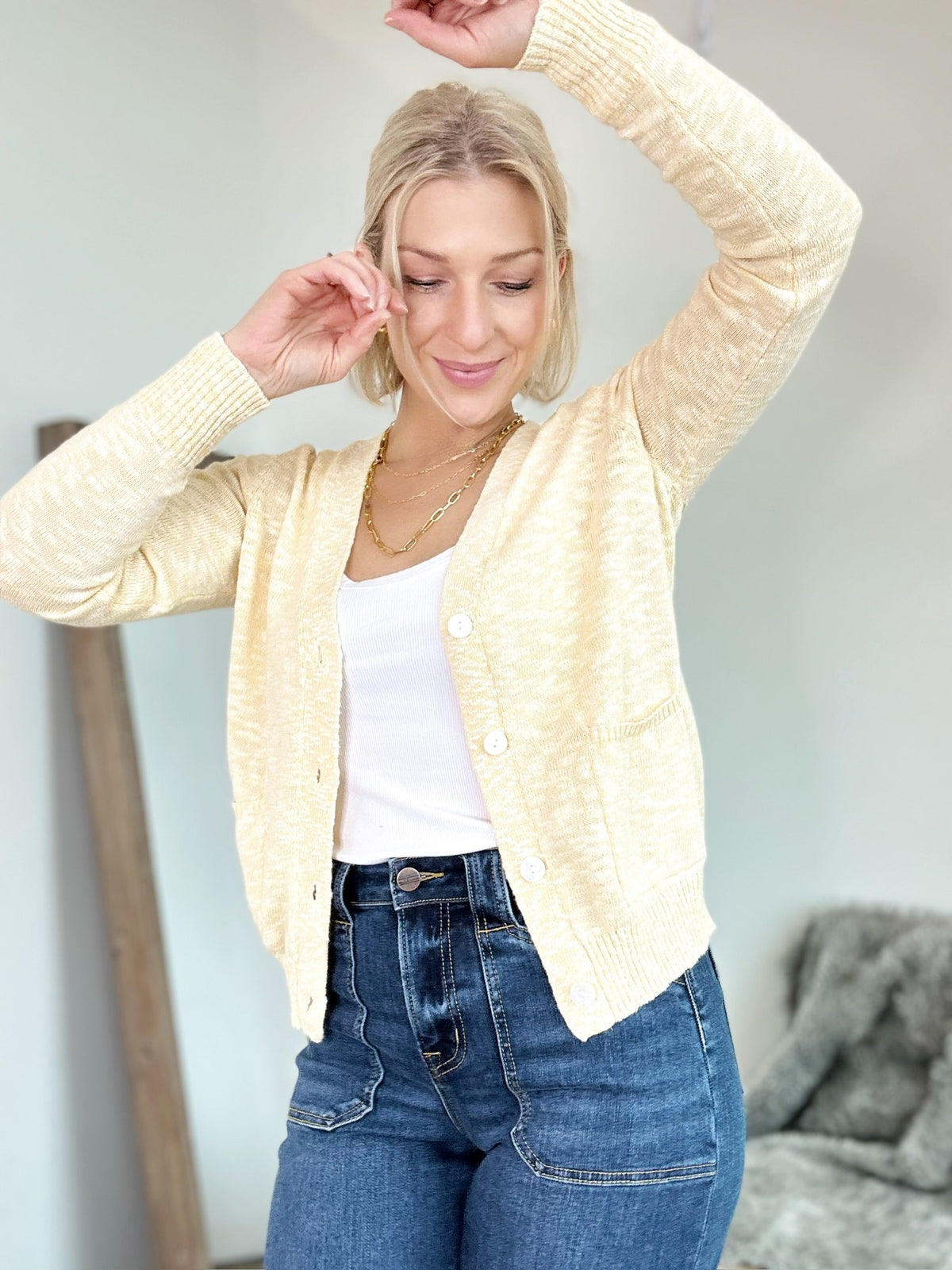 Harlee Button Up Cardigan Yellow