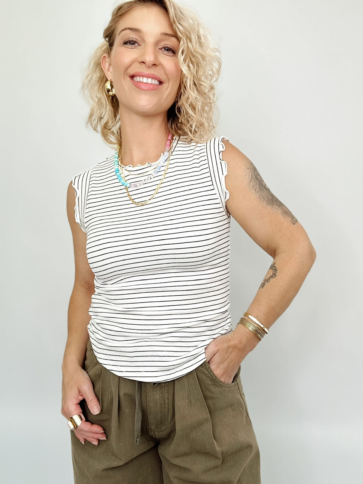 Jojo Stripe Ruffle Sleeve Top Milk