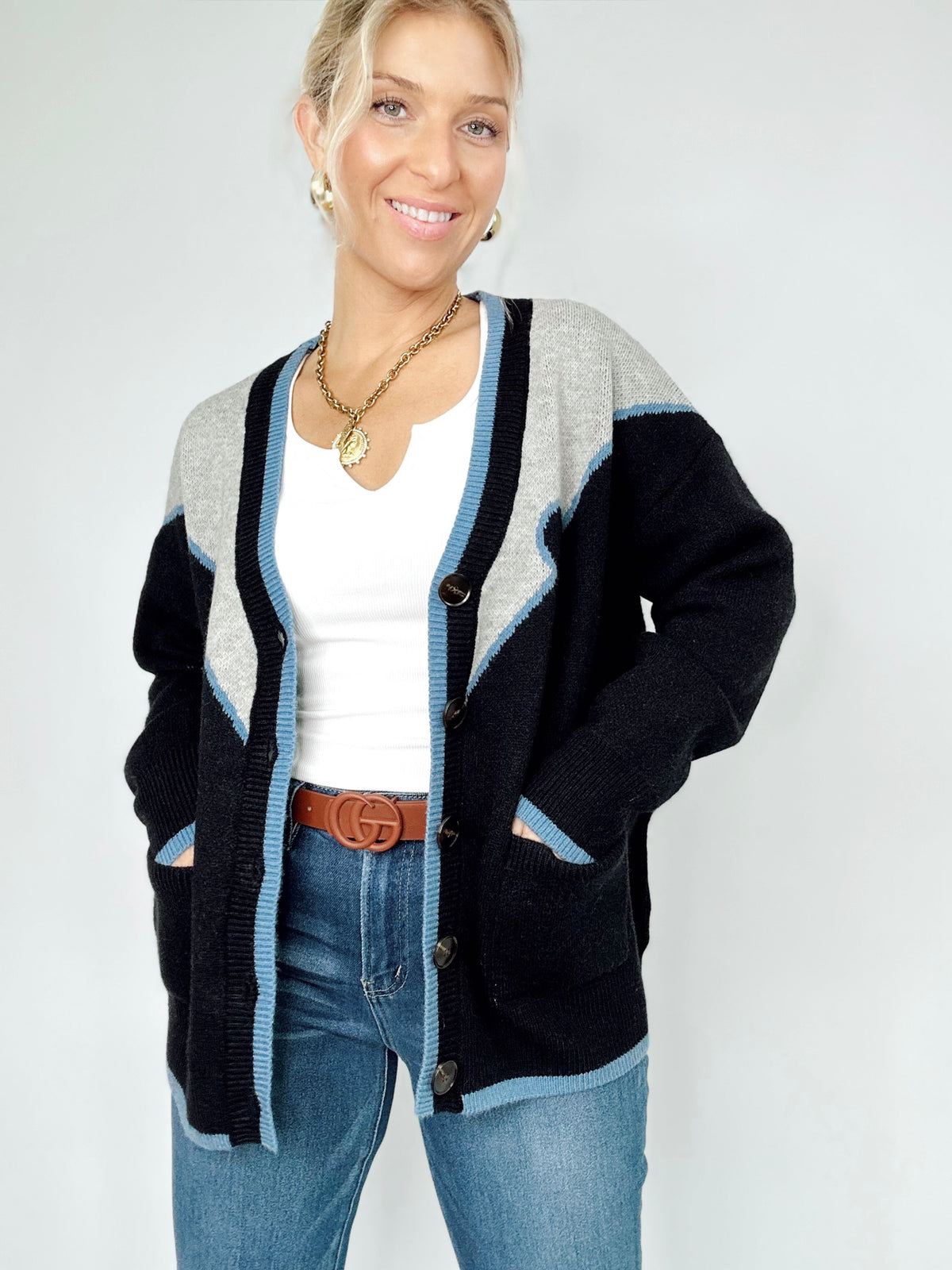 Horse Embroidered Sweater Cardigan Black