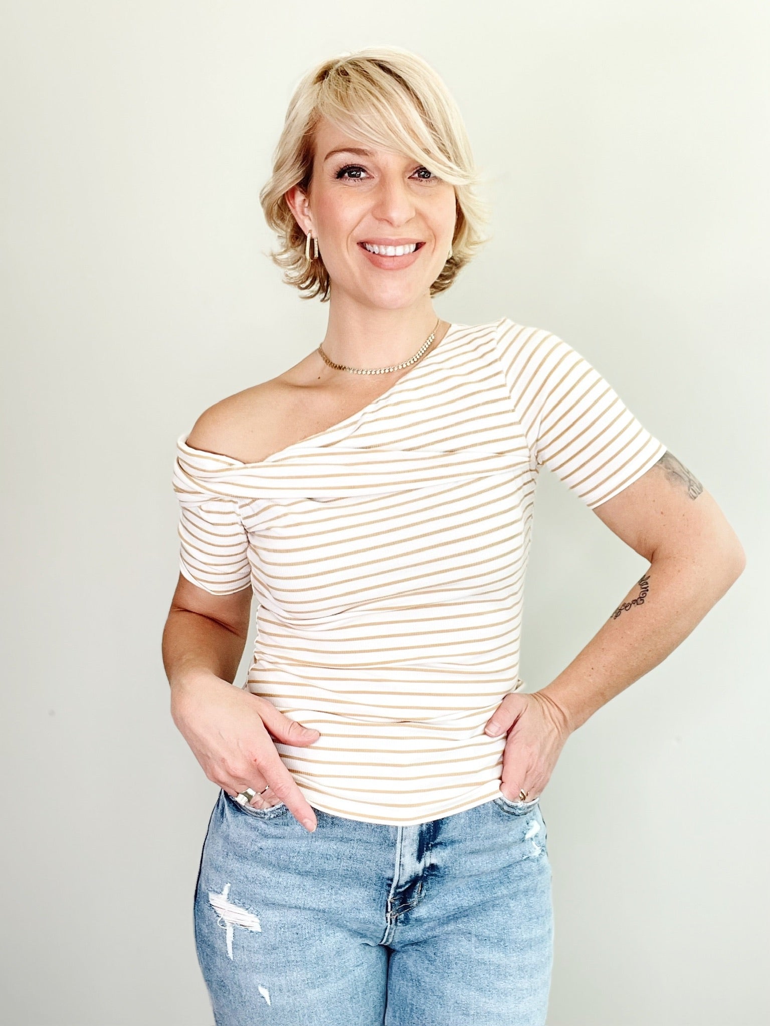 Tatum Striped Top Taupe