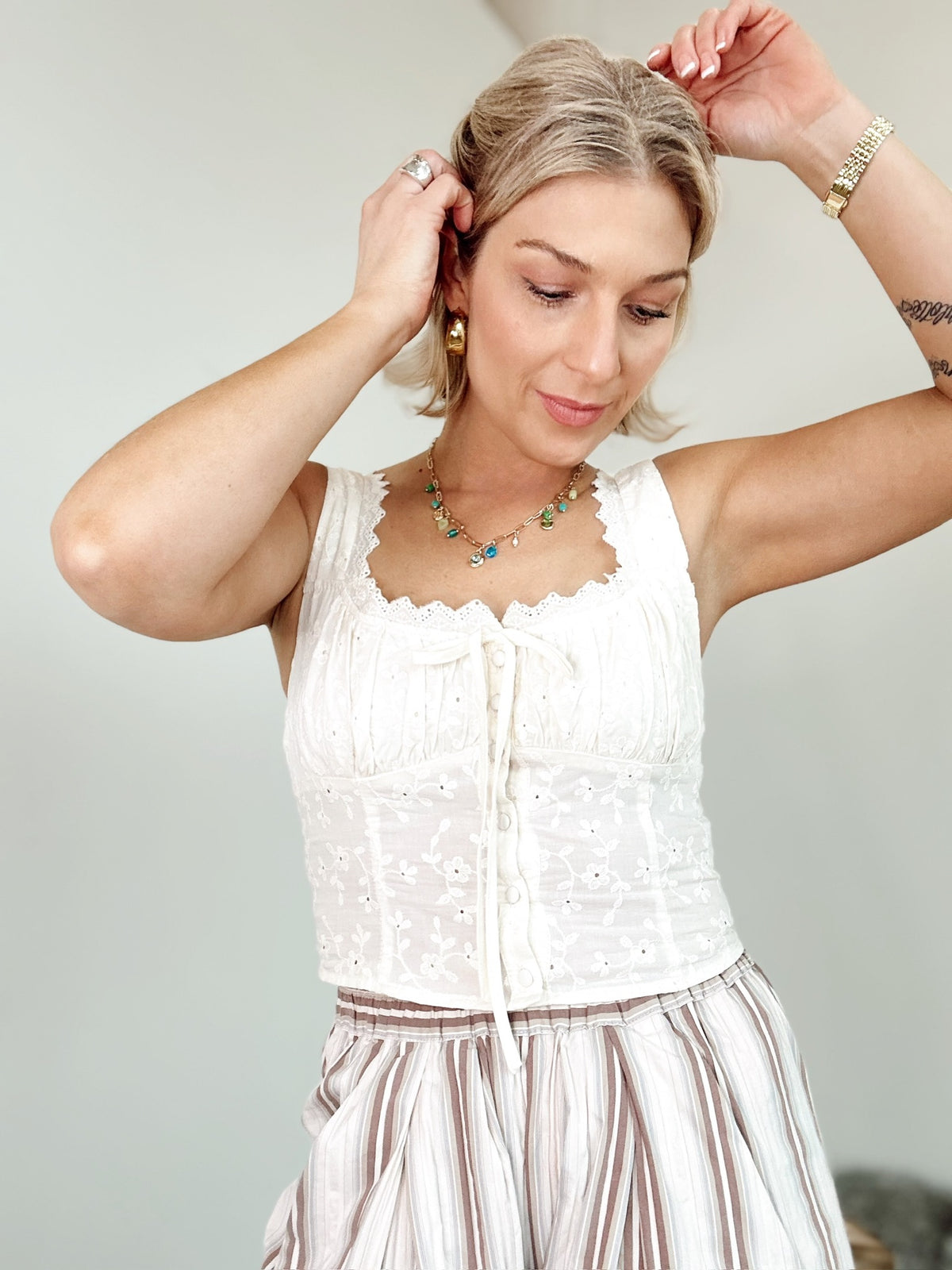 Shay Button Down Eyelet Top Natural