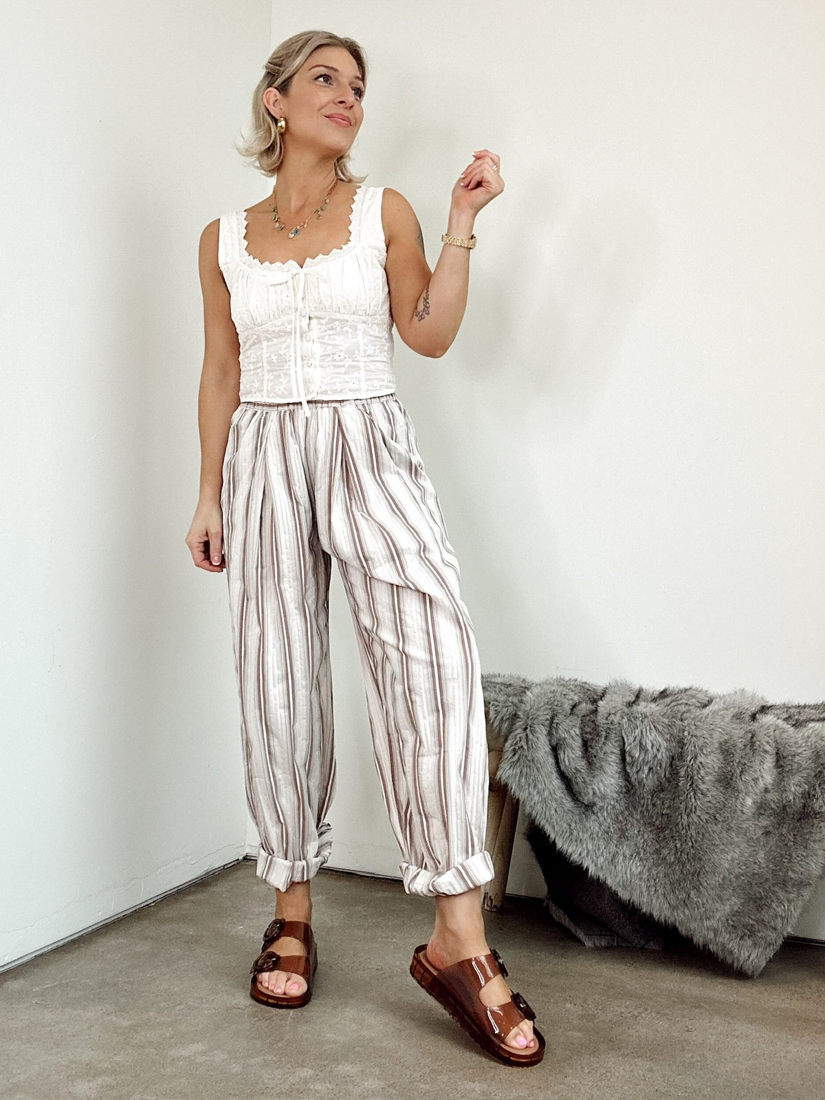 Shay Button Down Eyelet Top Natural