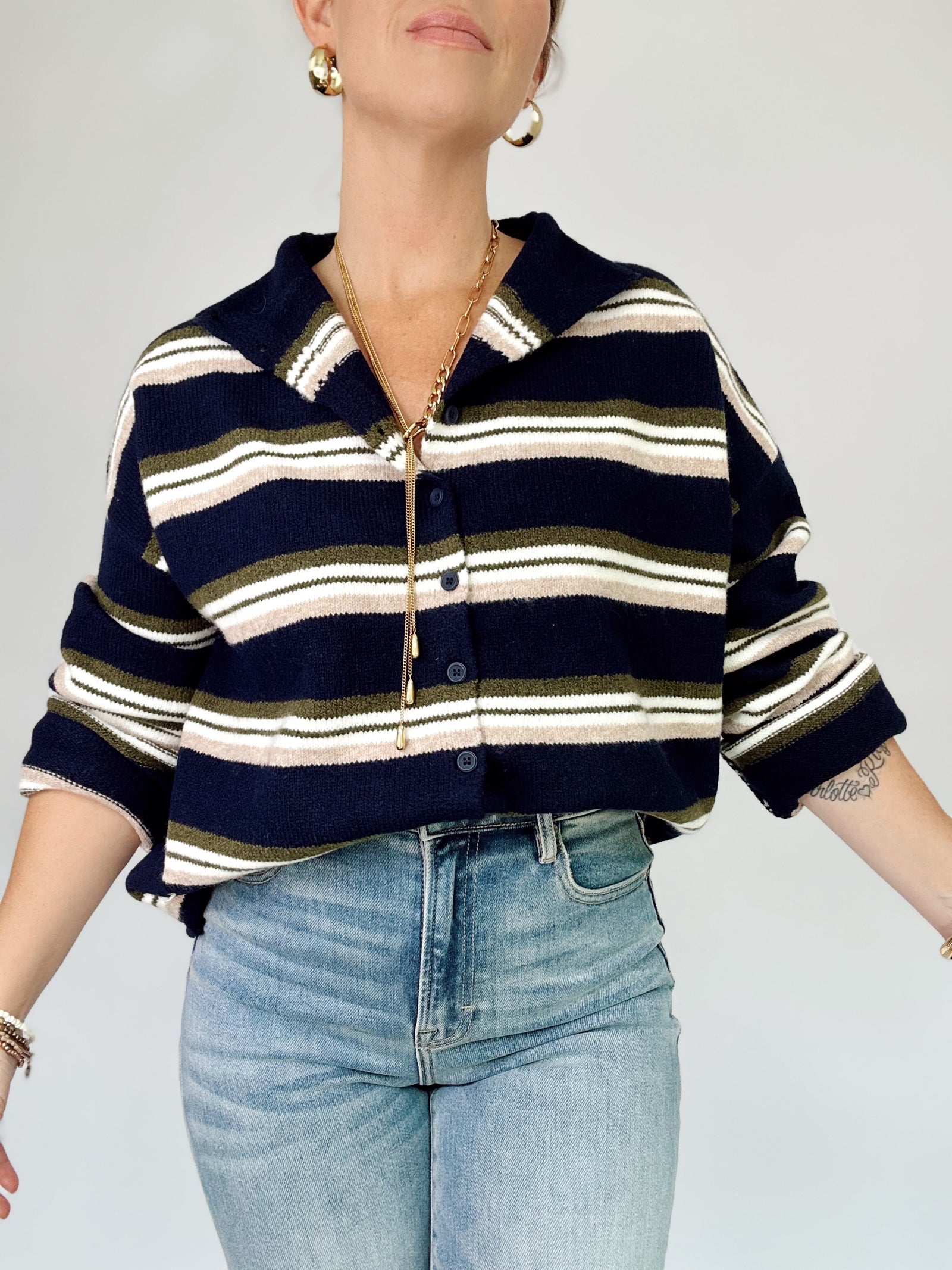 Avia Striped Knit Cardigan