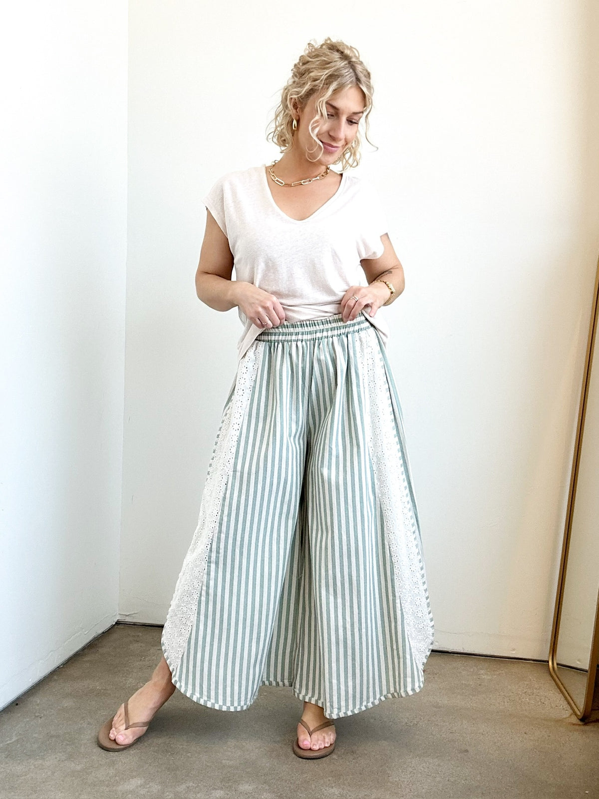 Becky Striped Wide Leg Pants Eucalyptus