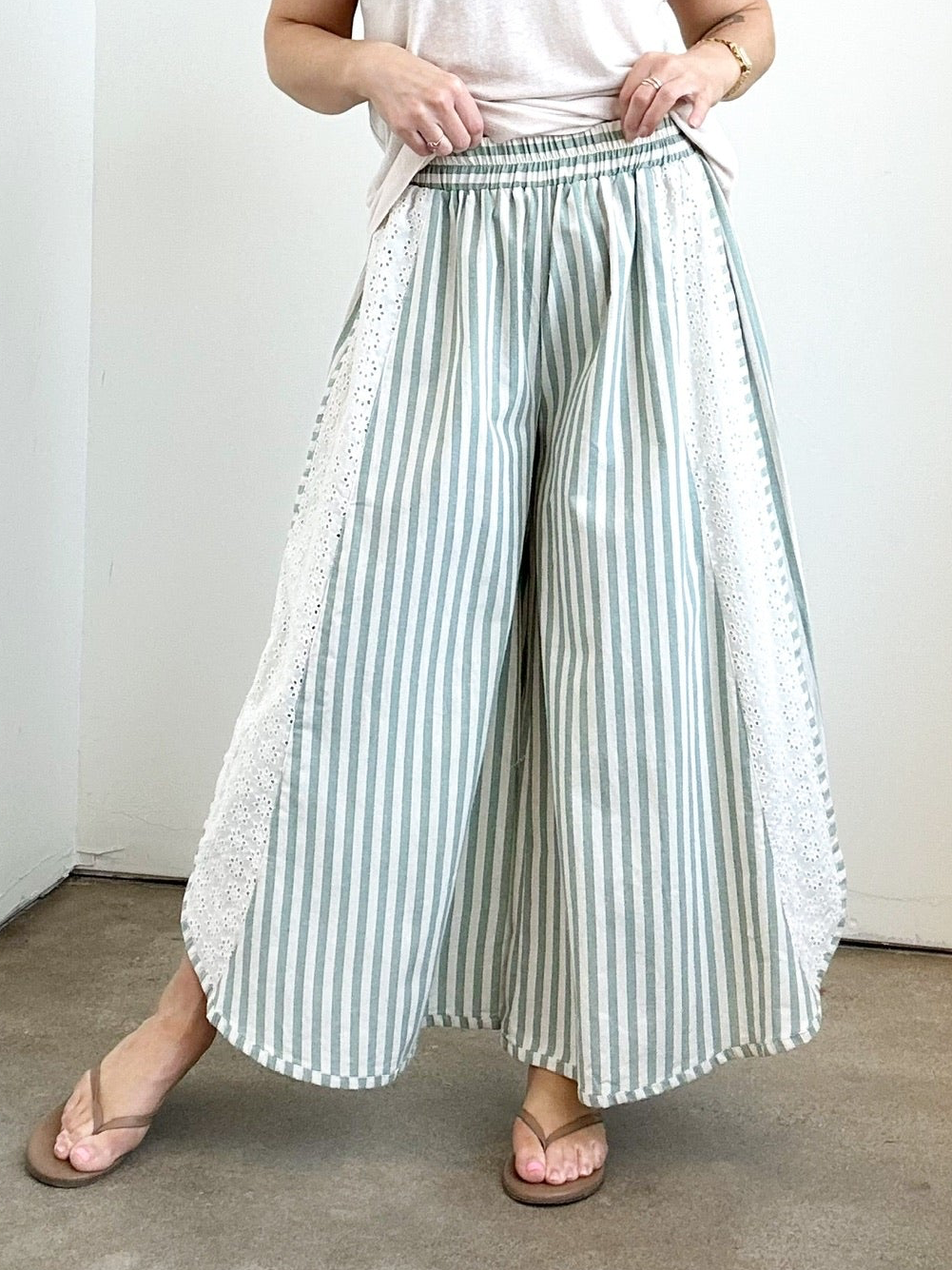 Becky Striped Wide Leg Pants Eucalyptus