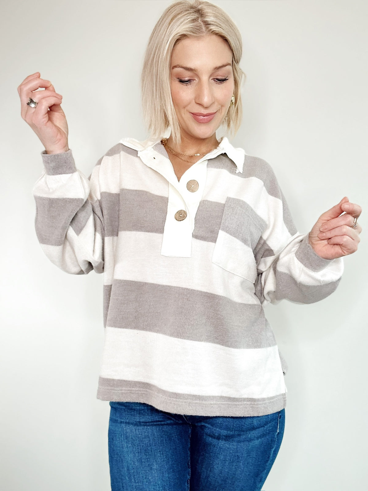 Cora Stripe Knit Top Taupe