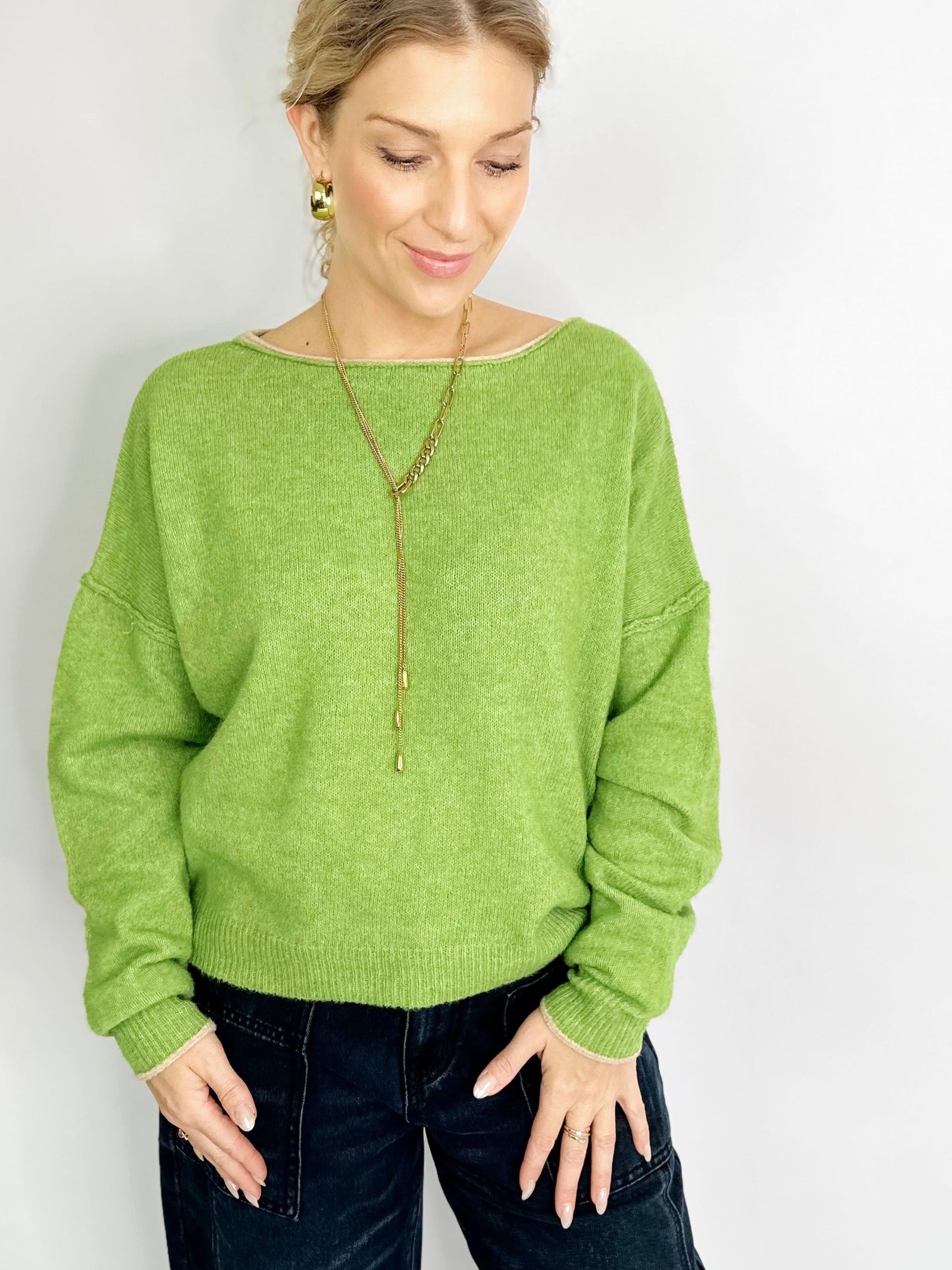 Cassie Cashmere Touch Oversized Sweater Apple Green