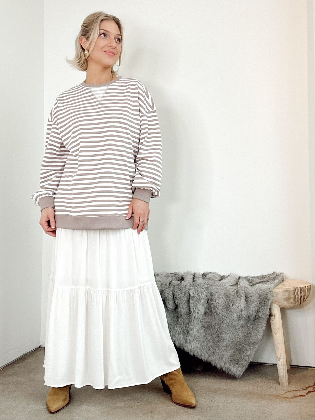 Kodi Striped Sweatshirt Ivory/Taupe
