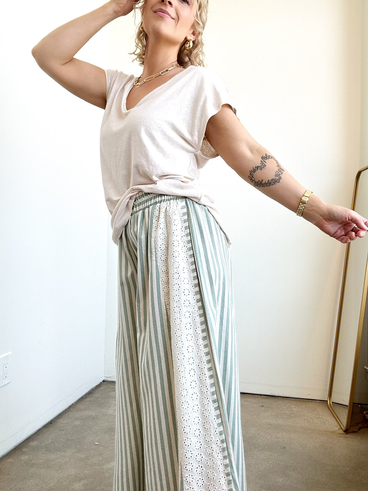 Becky Striped Wide Leg Pants Eucalyptus