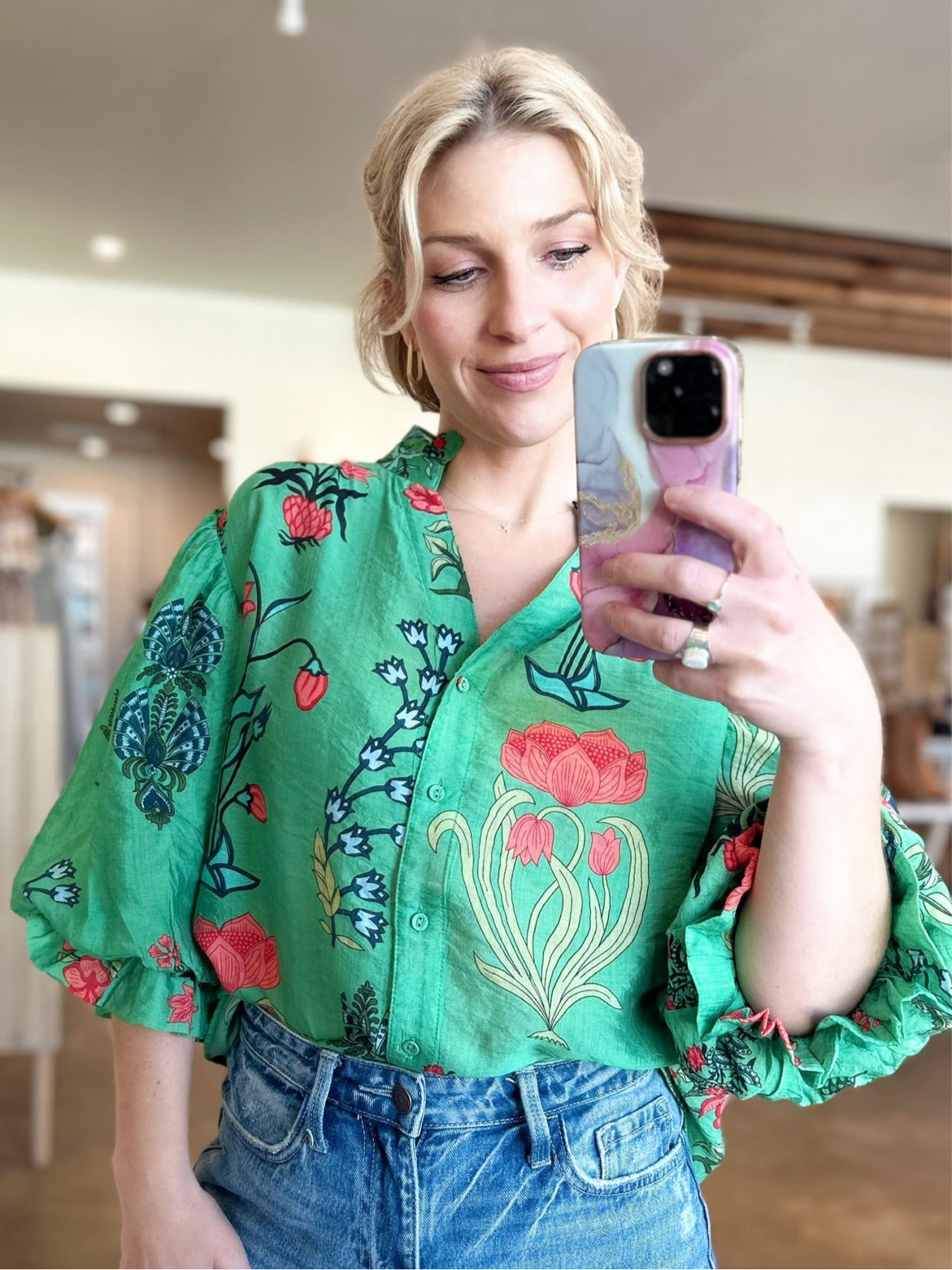 Eden Printed Top Green
