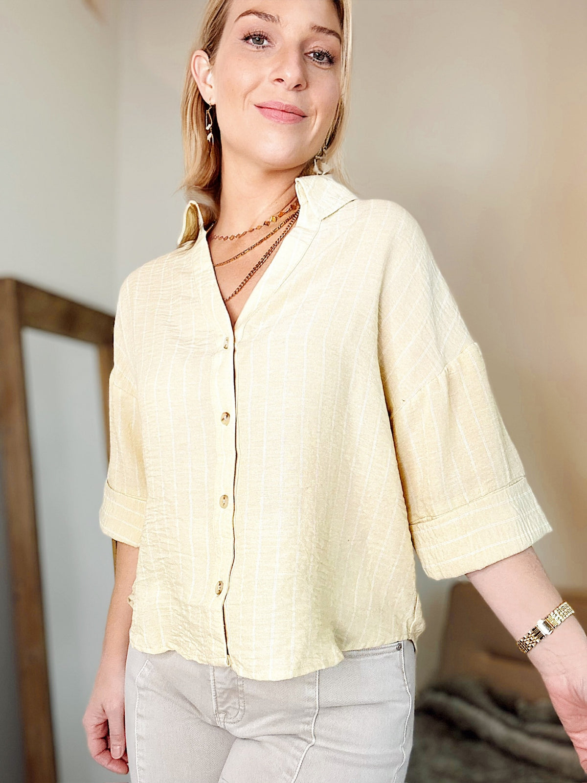 Kellie Pinstripe Shirt Butter Yellow