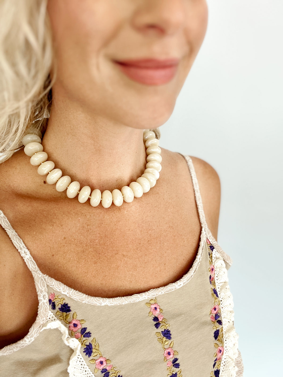Beaded Layering Necklace Beige