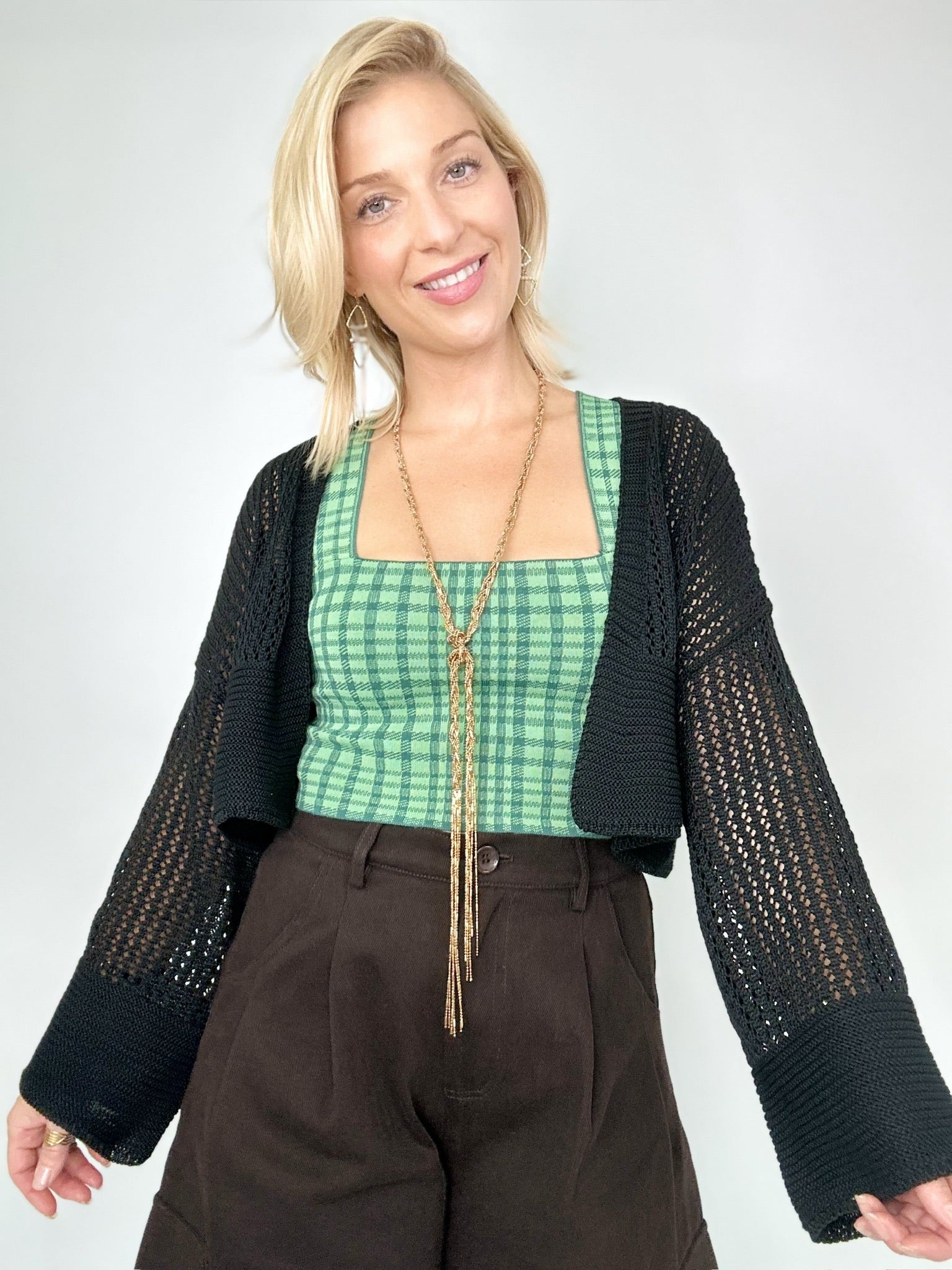 Eve Wide Sleeve Crop Cardigan Sweater Black