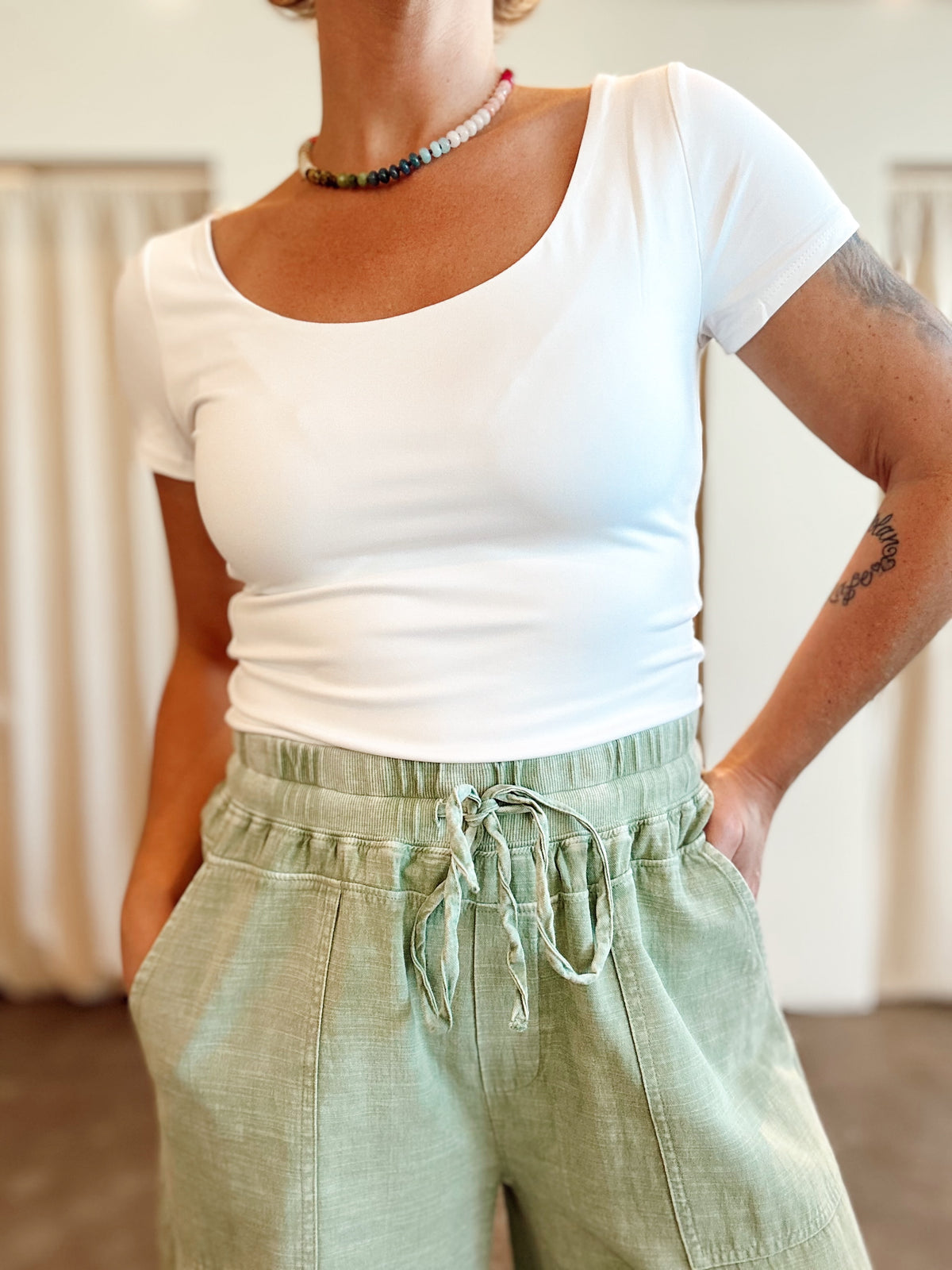 Marla Ultra Soft Double Lined Scoop Neck Knit Tee Off-White