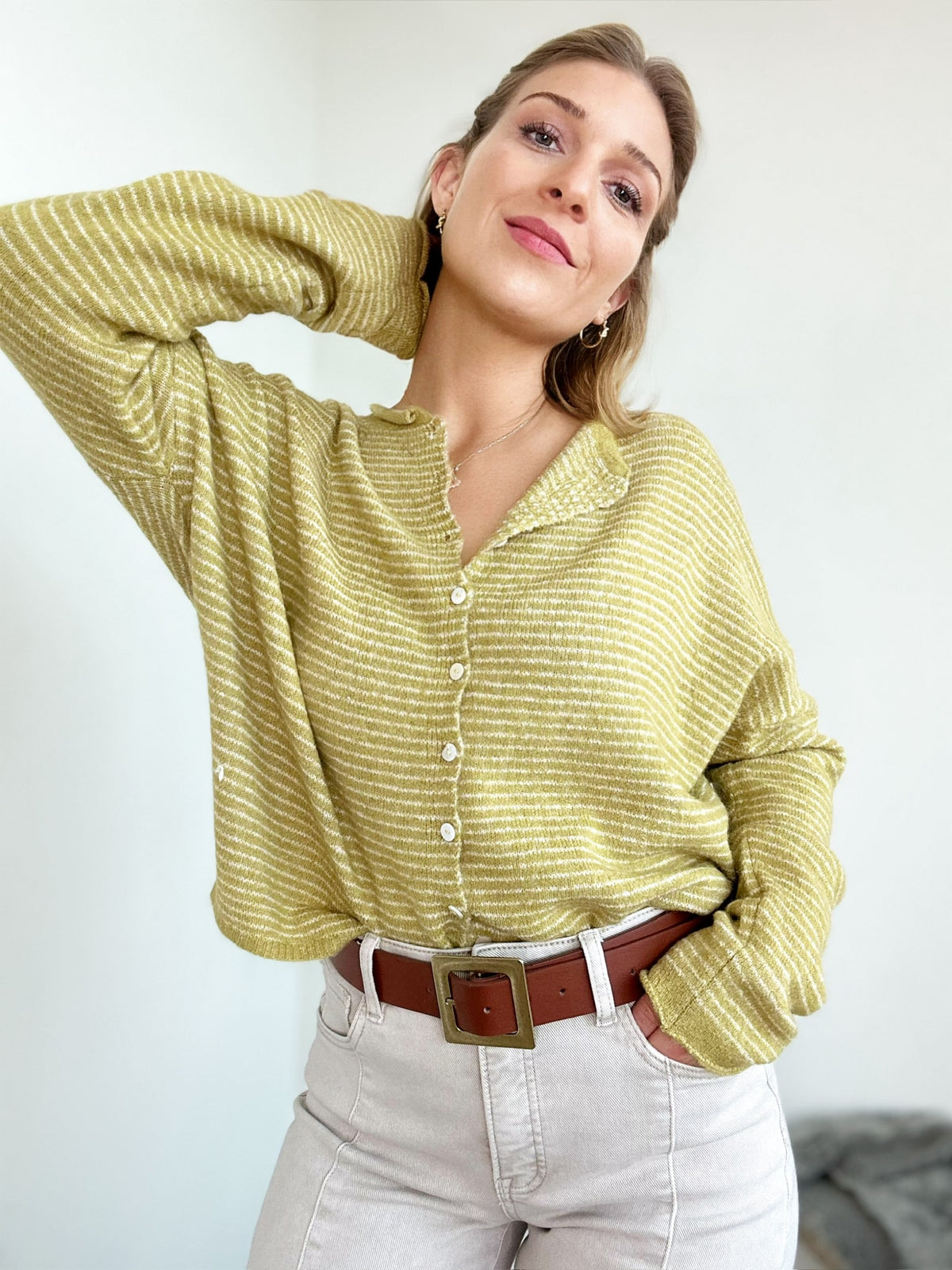 Piper Pin Striped Cardigan Honey