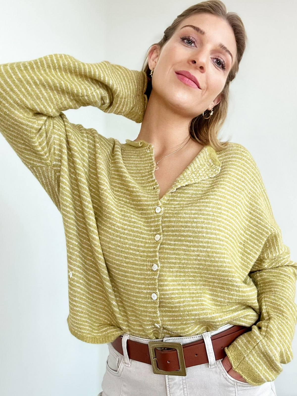 Piper Pin Striped Cardigan Honey