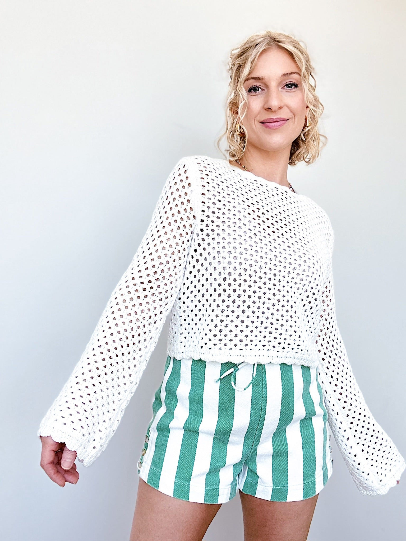 Hadley Crochet Open Knit Sweater Off White