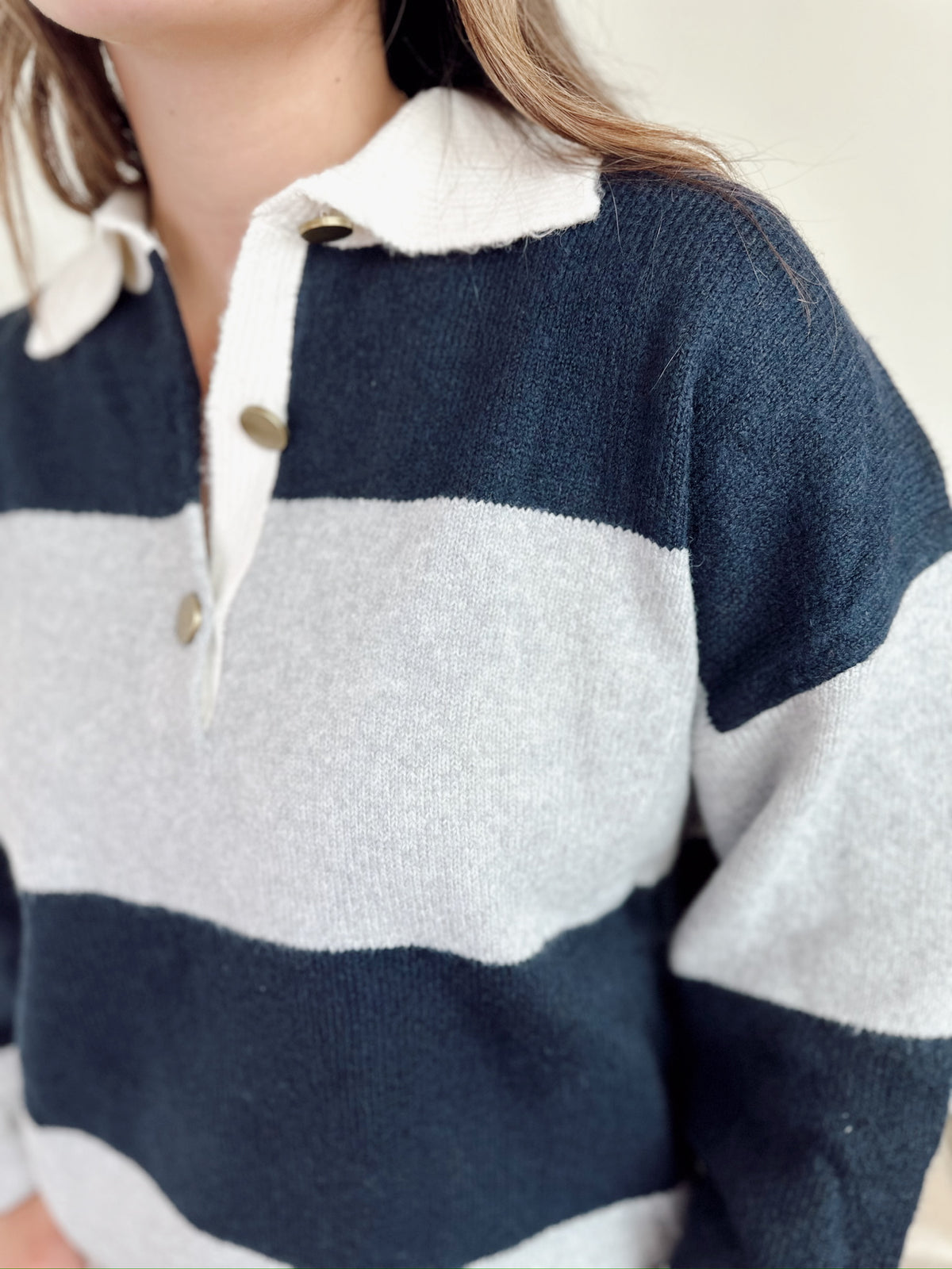 Jamie Striped Polo Sweater Navy/Grey