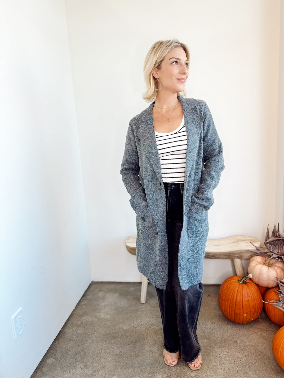 Brielle Open Sweater Coat Charcoal
