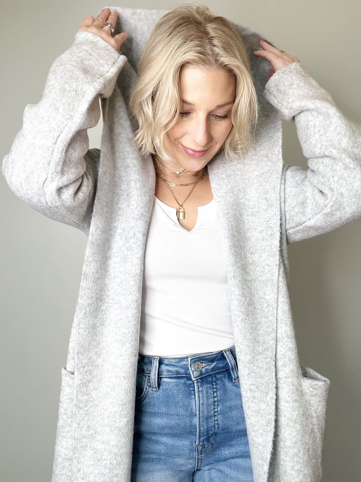 Jill Hooded Cardigan Coat Silver