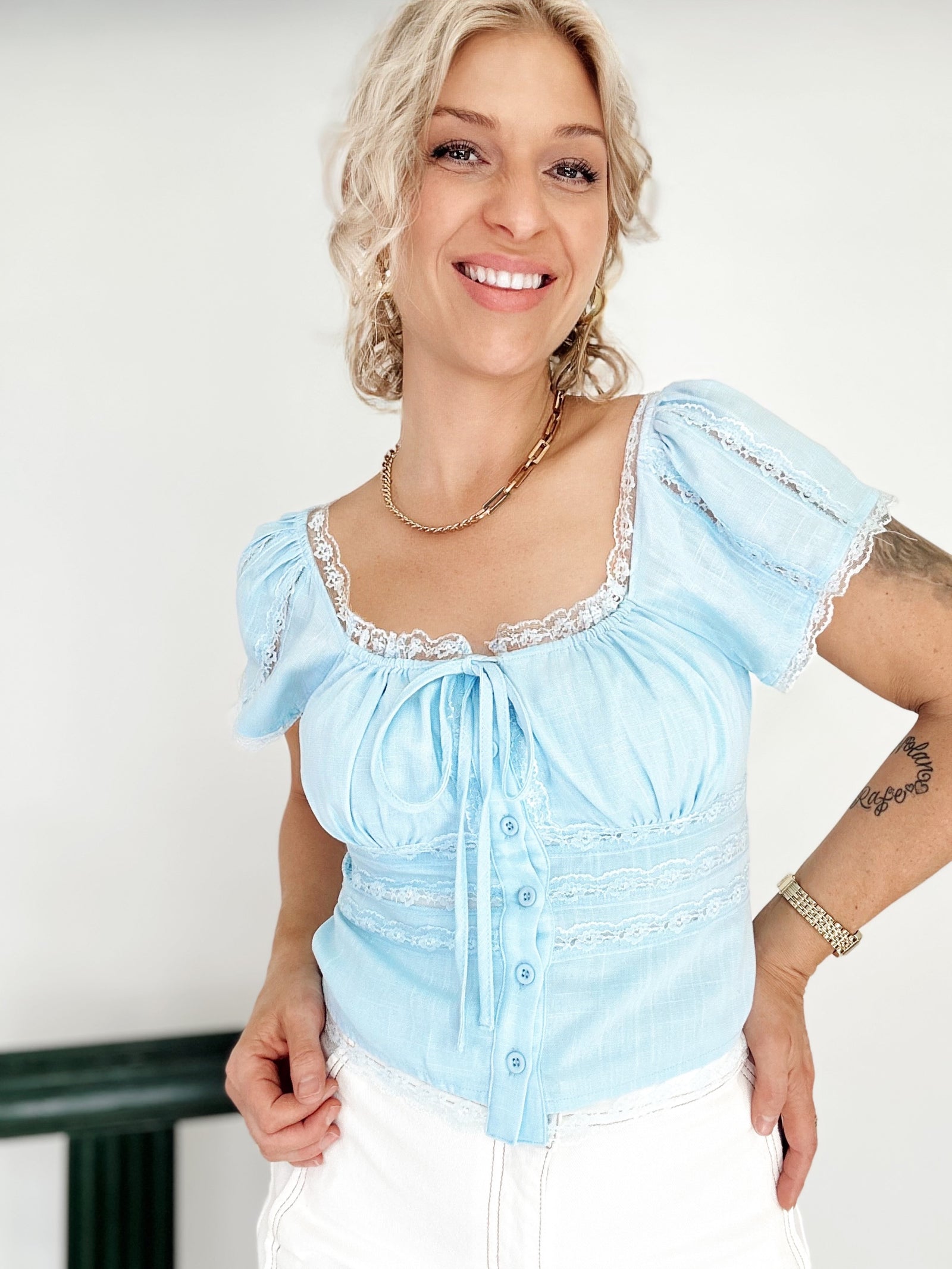 Layla Square Neck Lace Trim Top