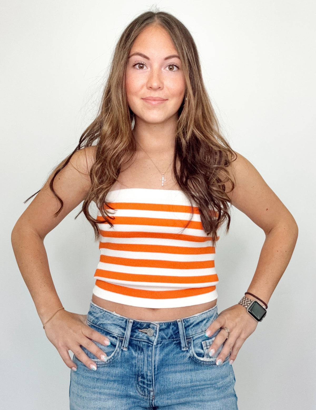 Avery Striped Tube Top Orange/Ivory