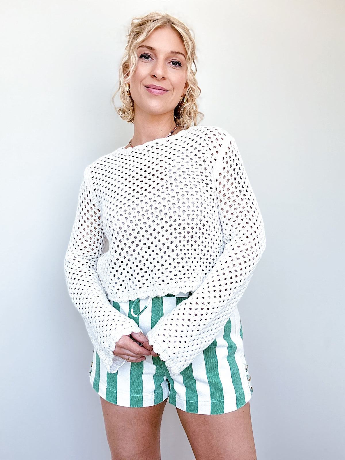 Hadley Crochet Open Knit Sweater Off White