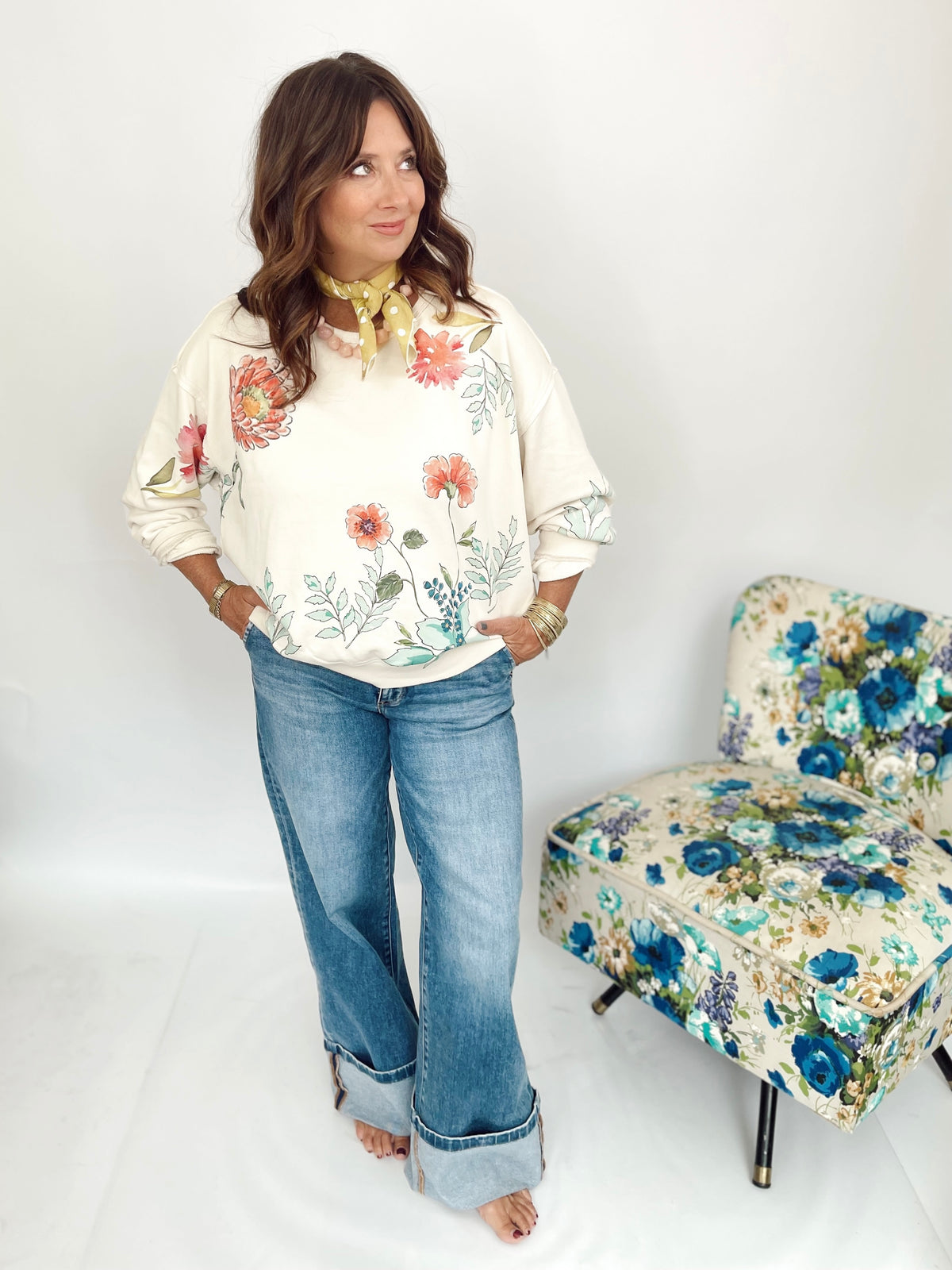 Elise High Rise Wide Leg Cuffed Hem Jeans