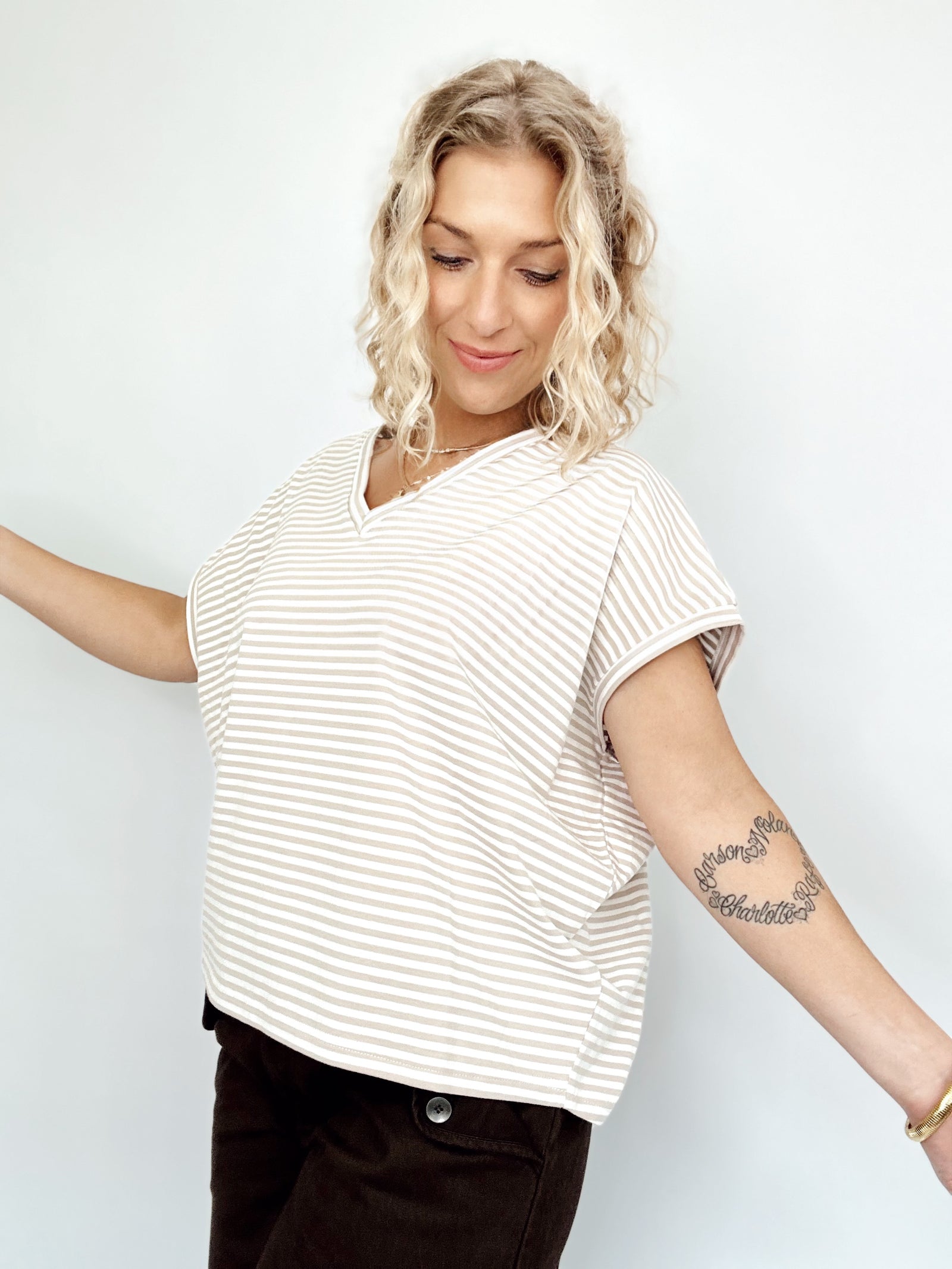 Maggie Stripe Top Beige