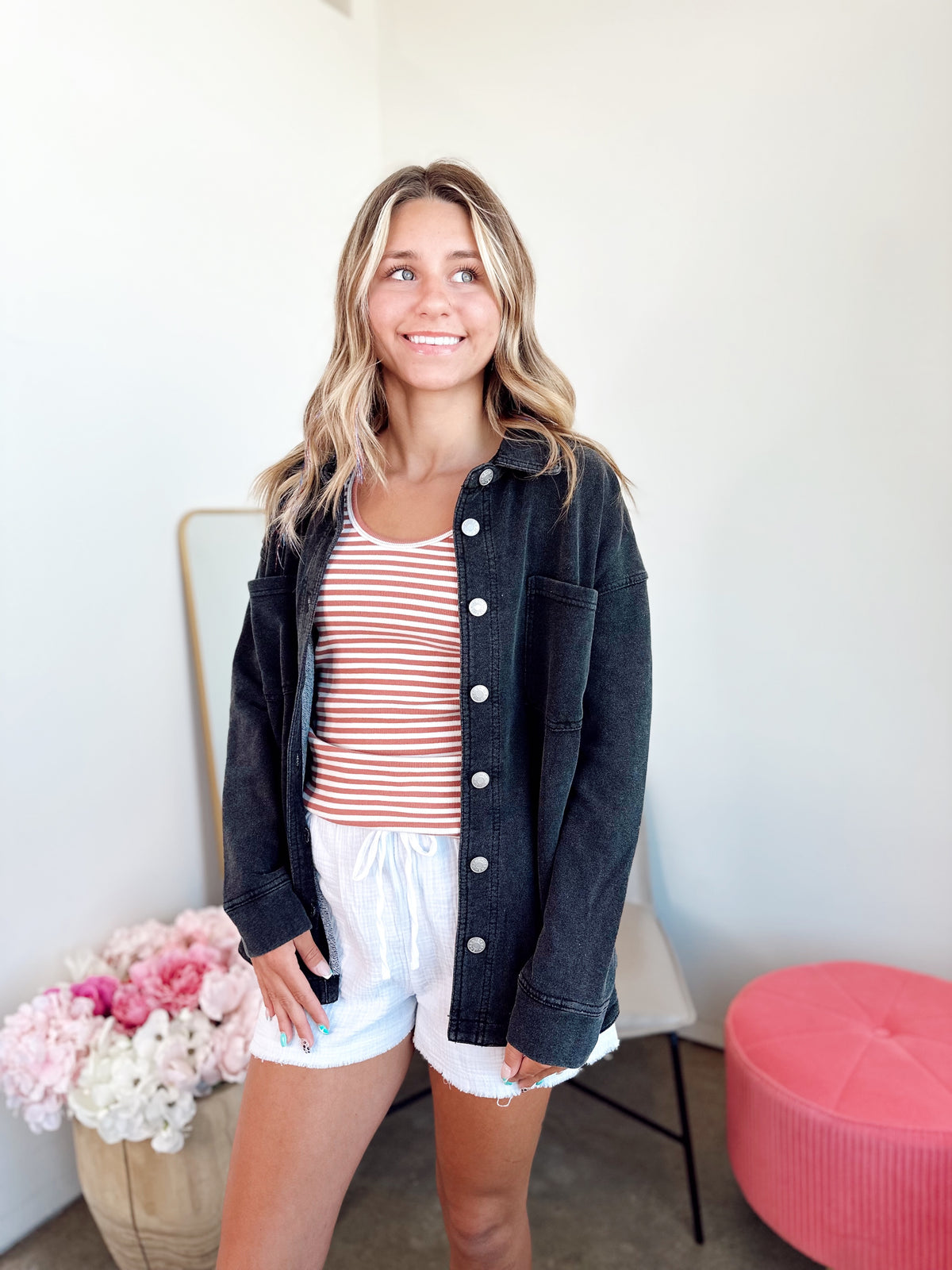 Harper Fleece Oversized Shacket Charcoal