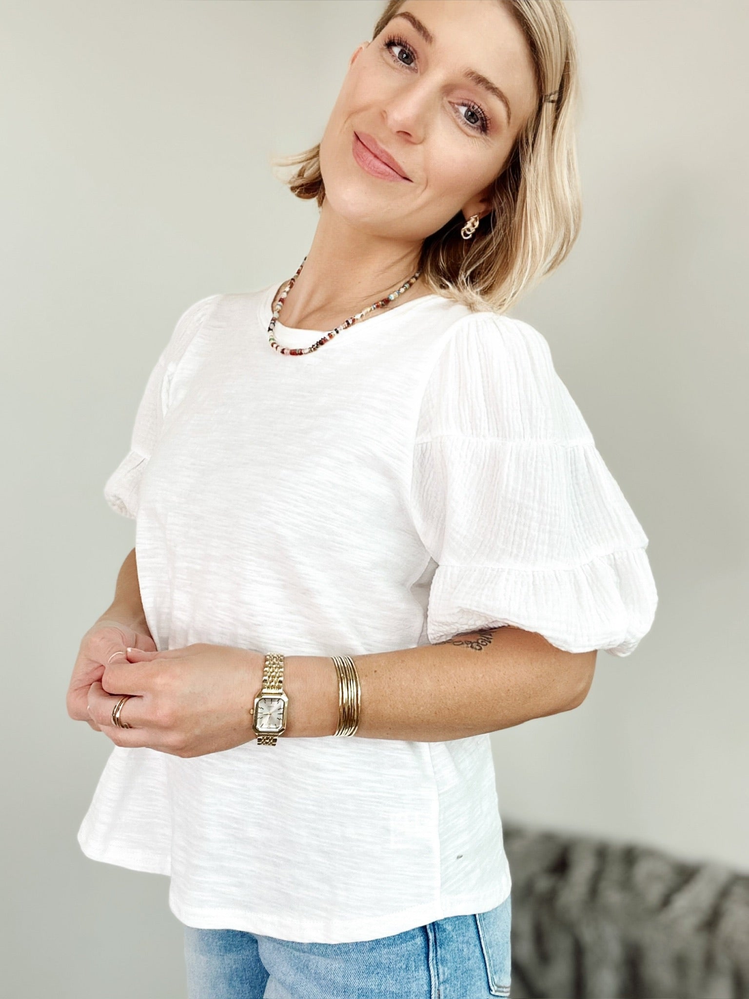 Paula Puff Sleeve Top White
