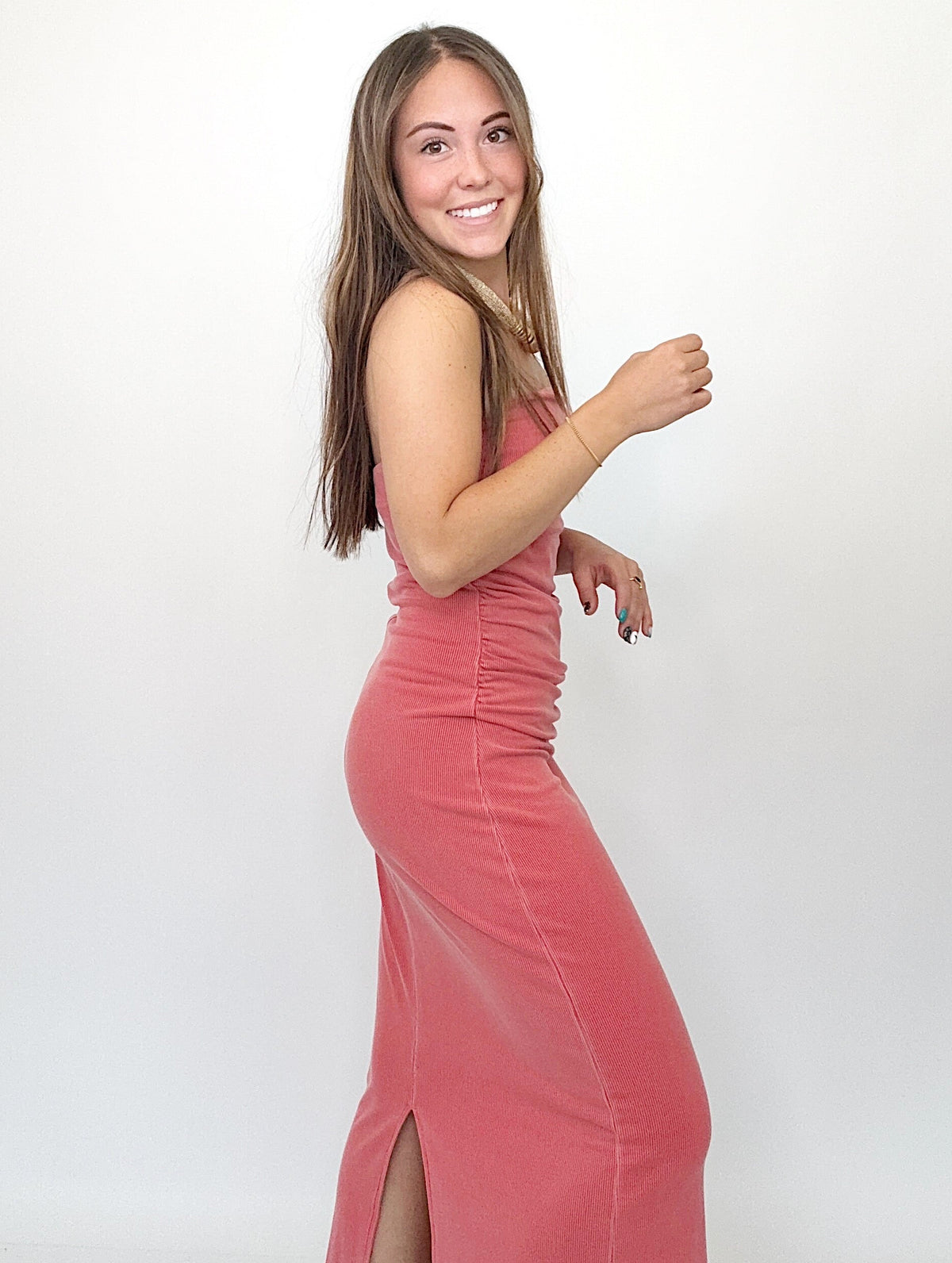 Christina Ribbed Midi Tube Dress Lava