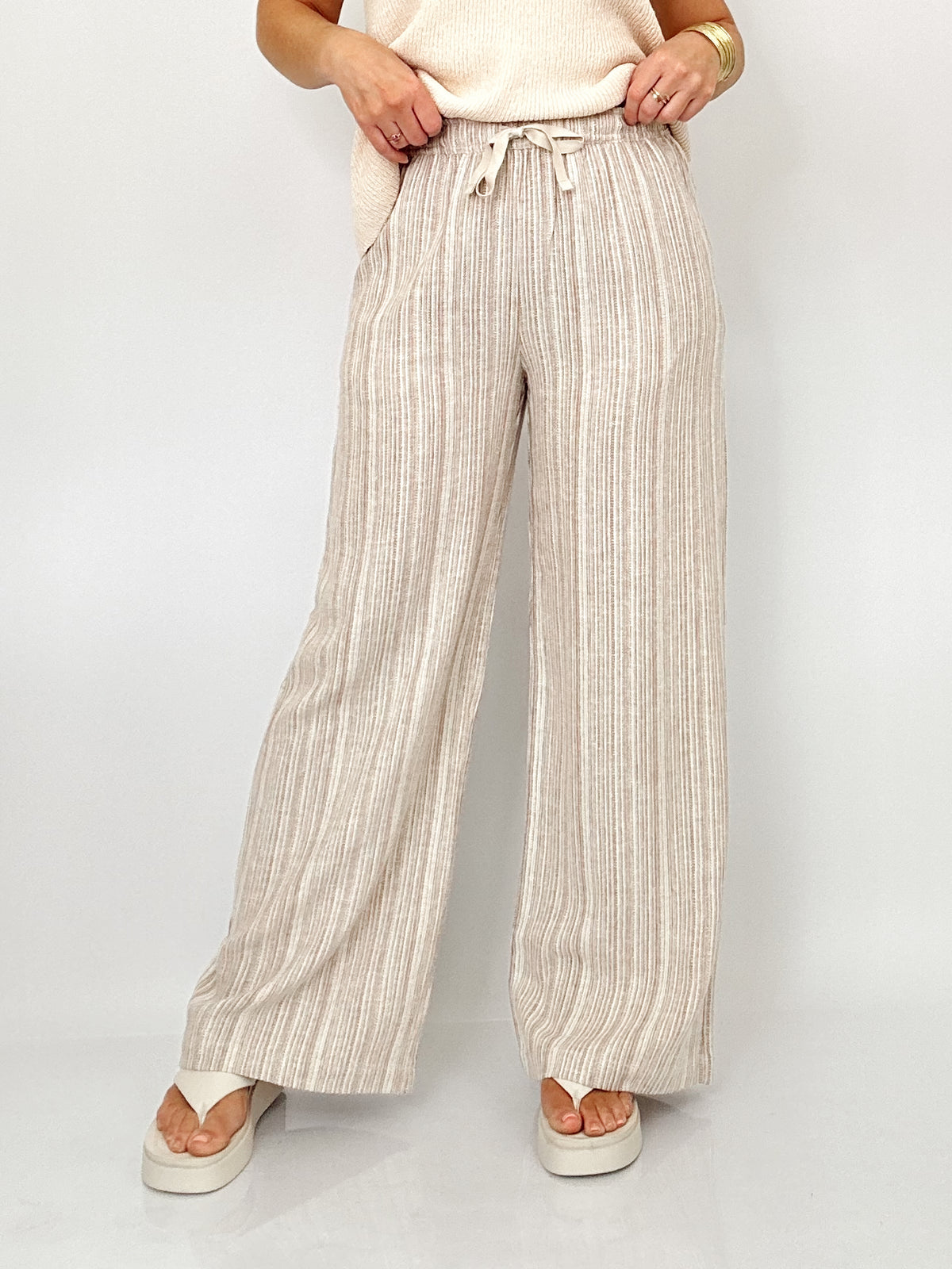 Lacey Striped Linen Wide Leg Pants