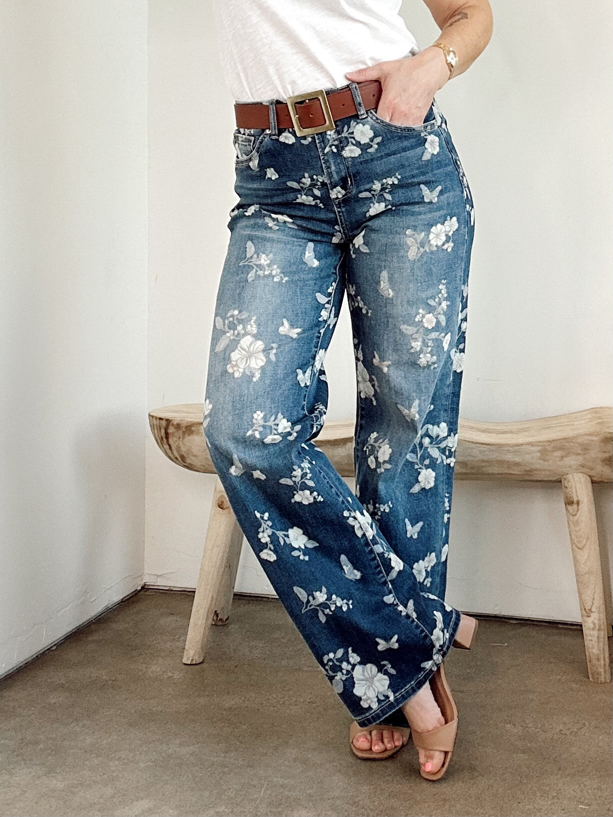 Joey Floral High Rise Wide Leg Jeans