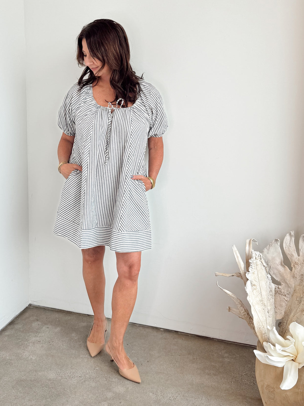 Julie Striped Puff Sleeve Dress