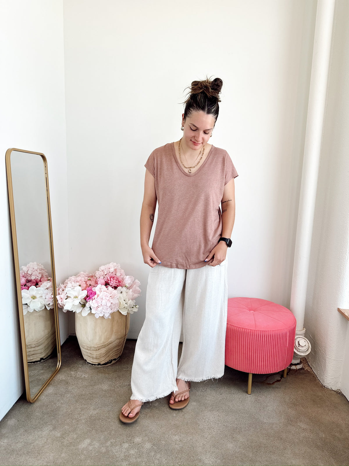 Baylor Cropped Wide Leg Pants Oatmeal
