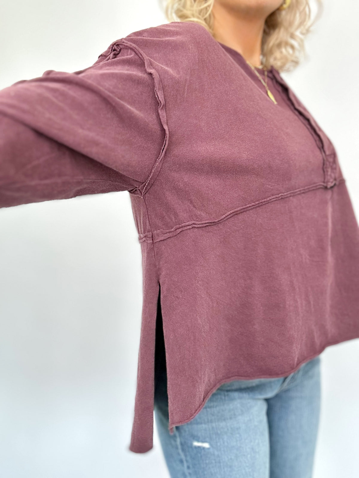 Nadia Oversized Henley Top Dark Cherry