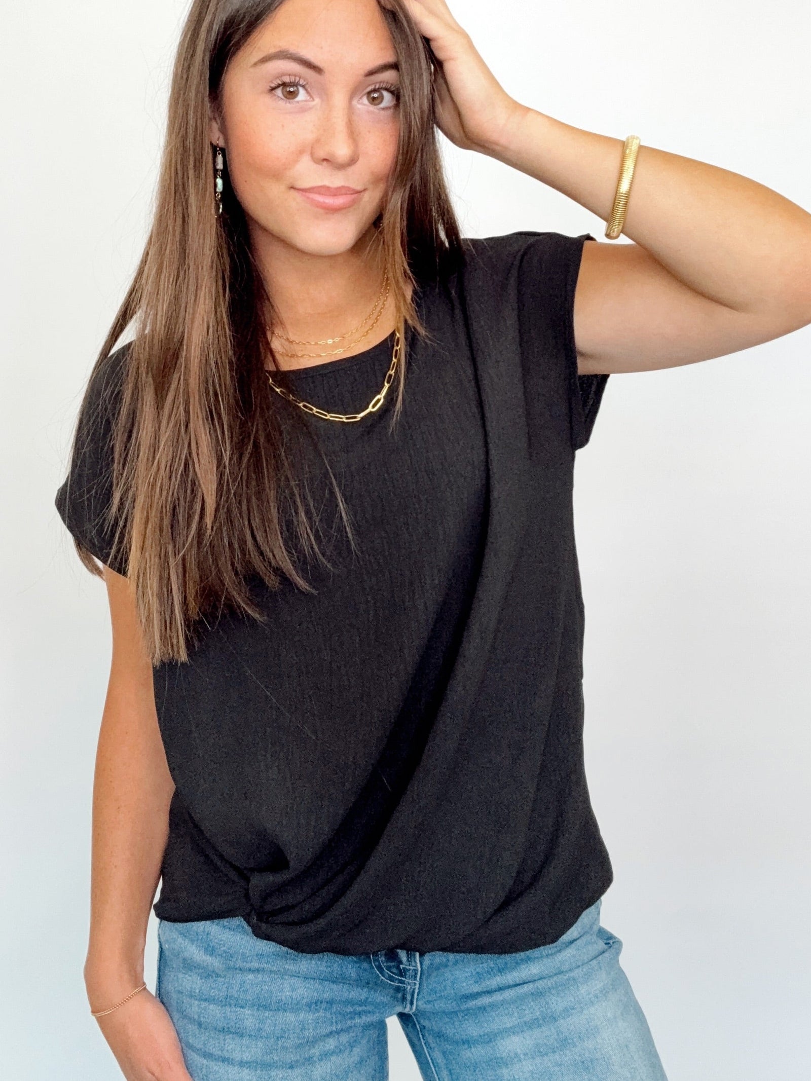 Morgan Twist Hem Top Black