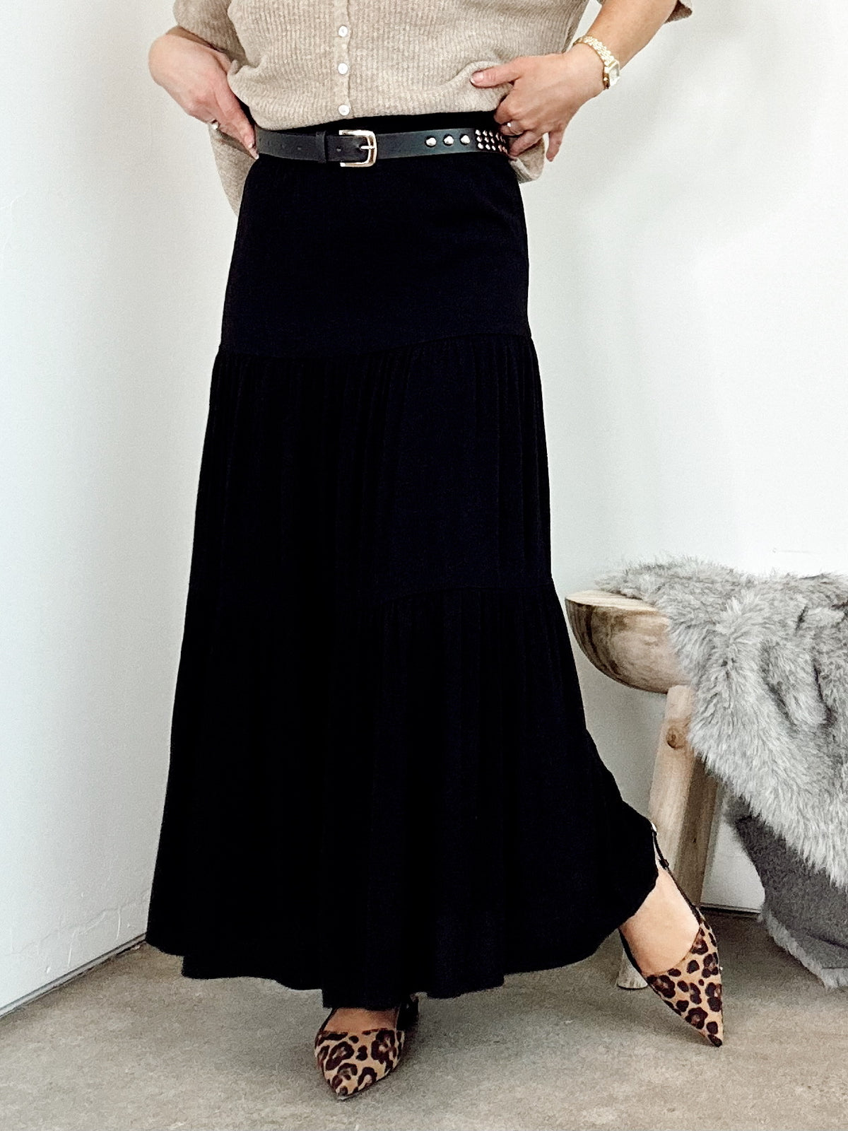 Lucy Tiered Maxi Skirt Black