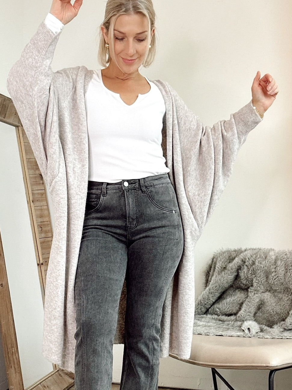 Laurel Oversized Knit Cardigan Taupe