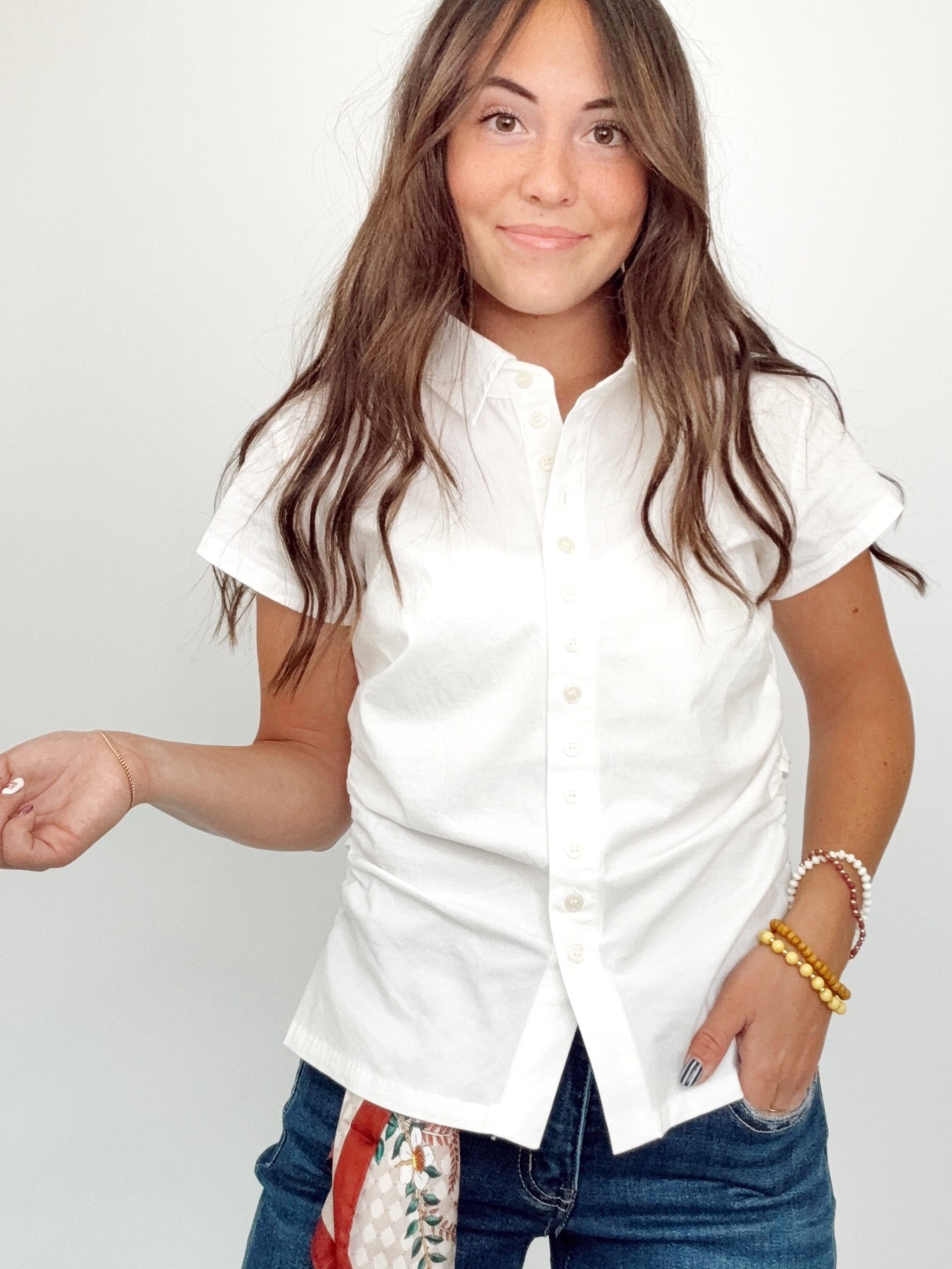 Arianna Ruching Button Down Shirt