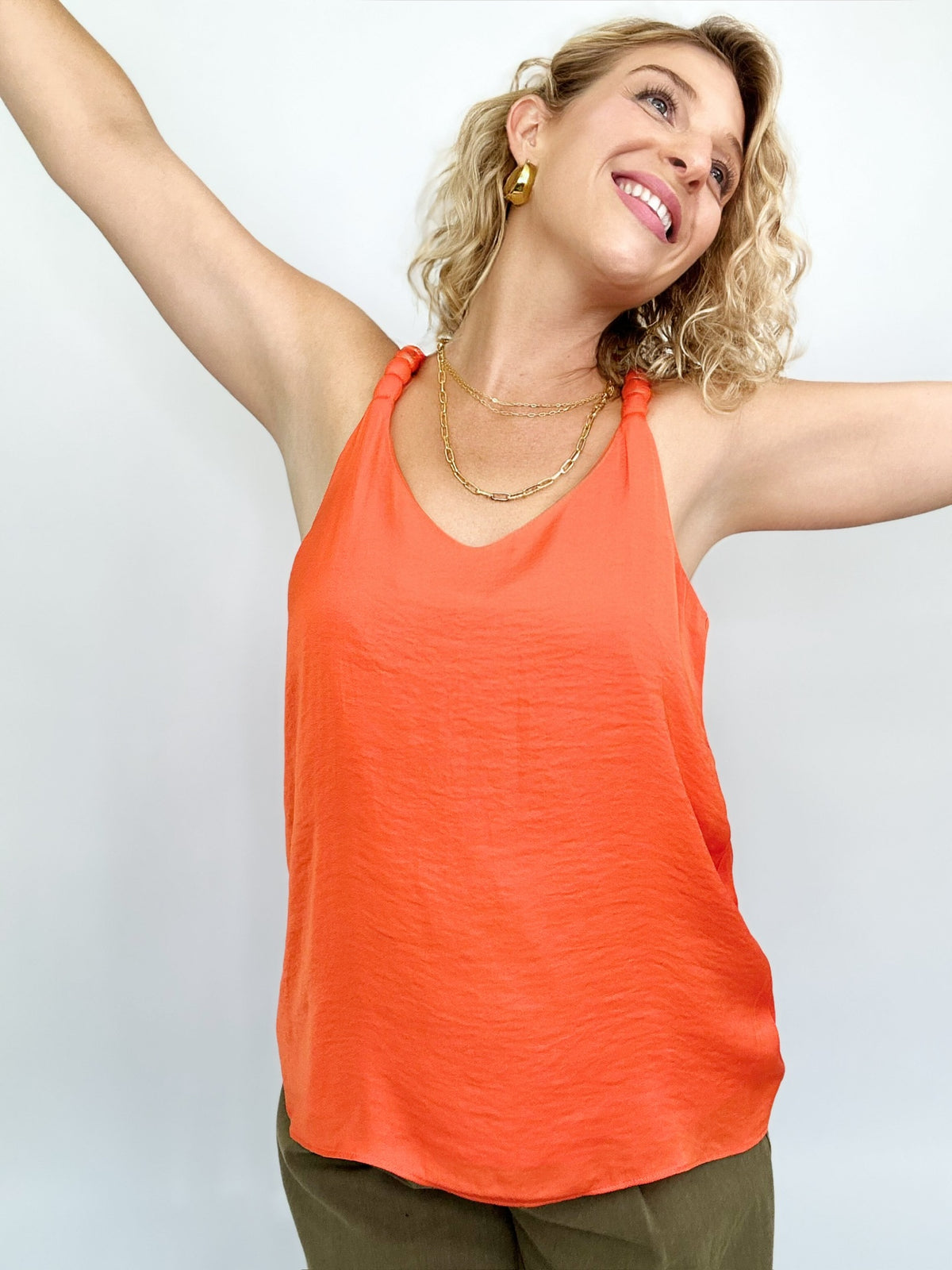 Gina V-neck Accent Strap Tank Orange